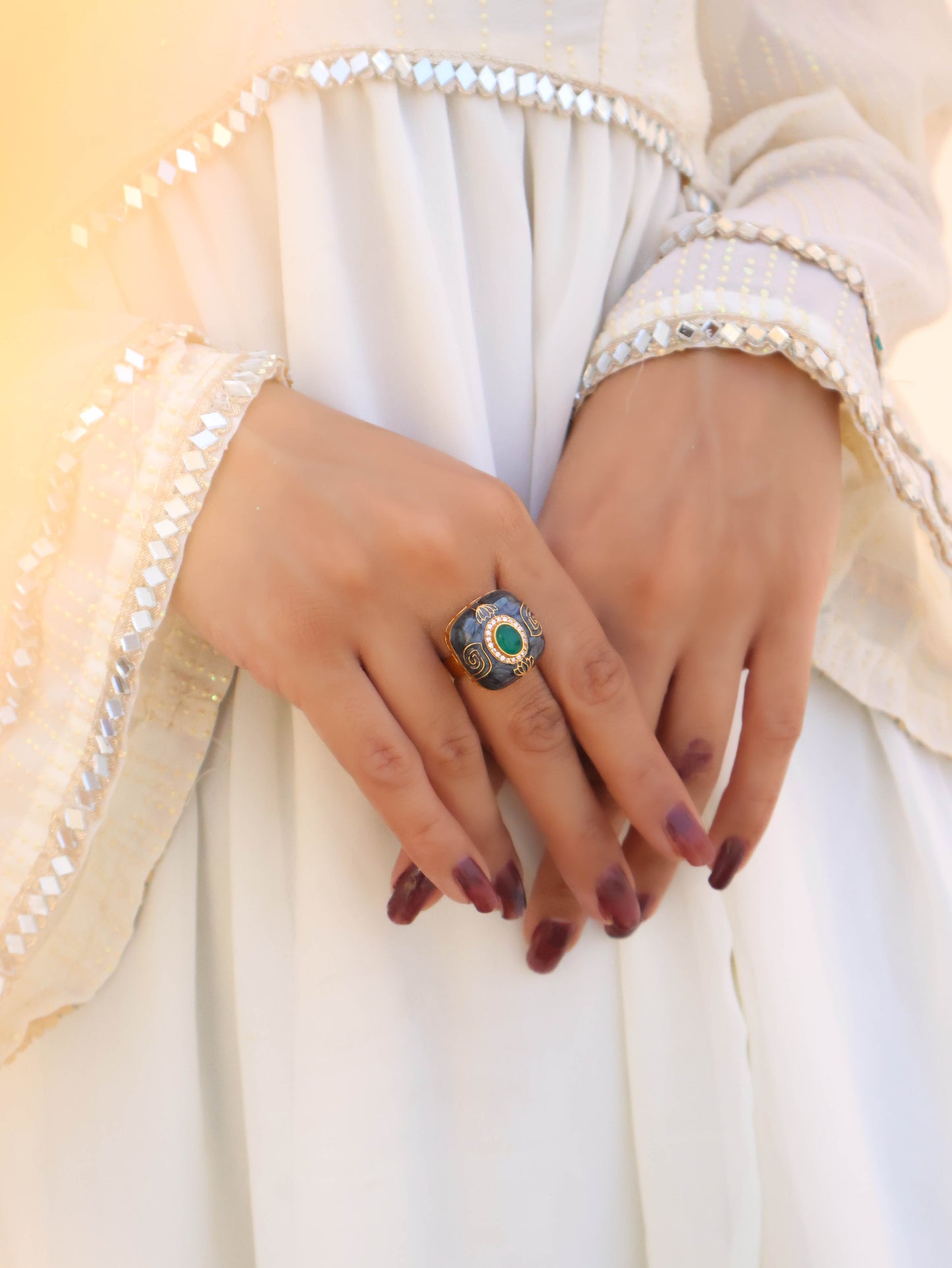 Ava Green Embossed Ring
