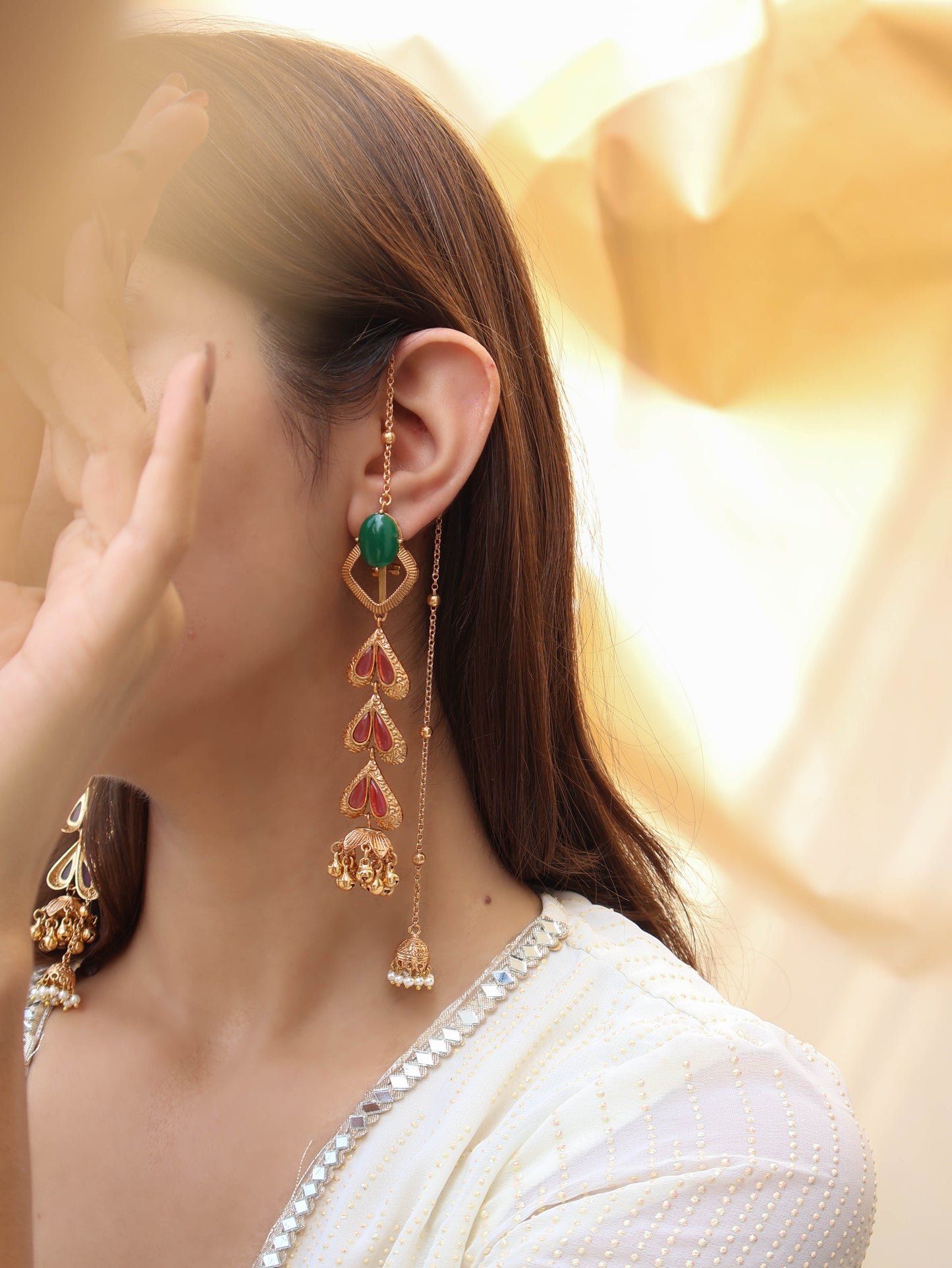 Krala Red Jhumki Dangler Earrings