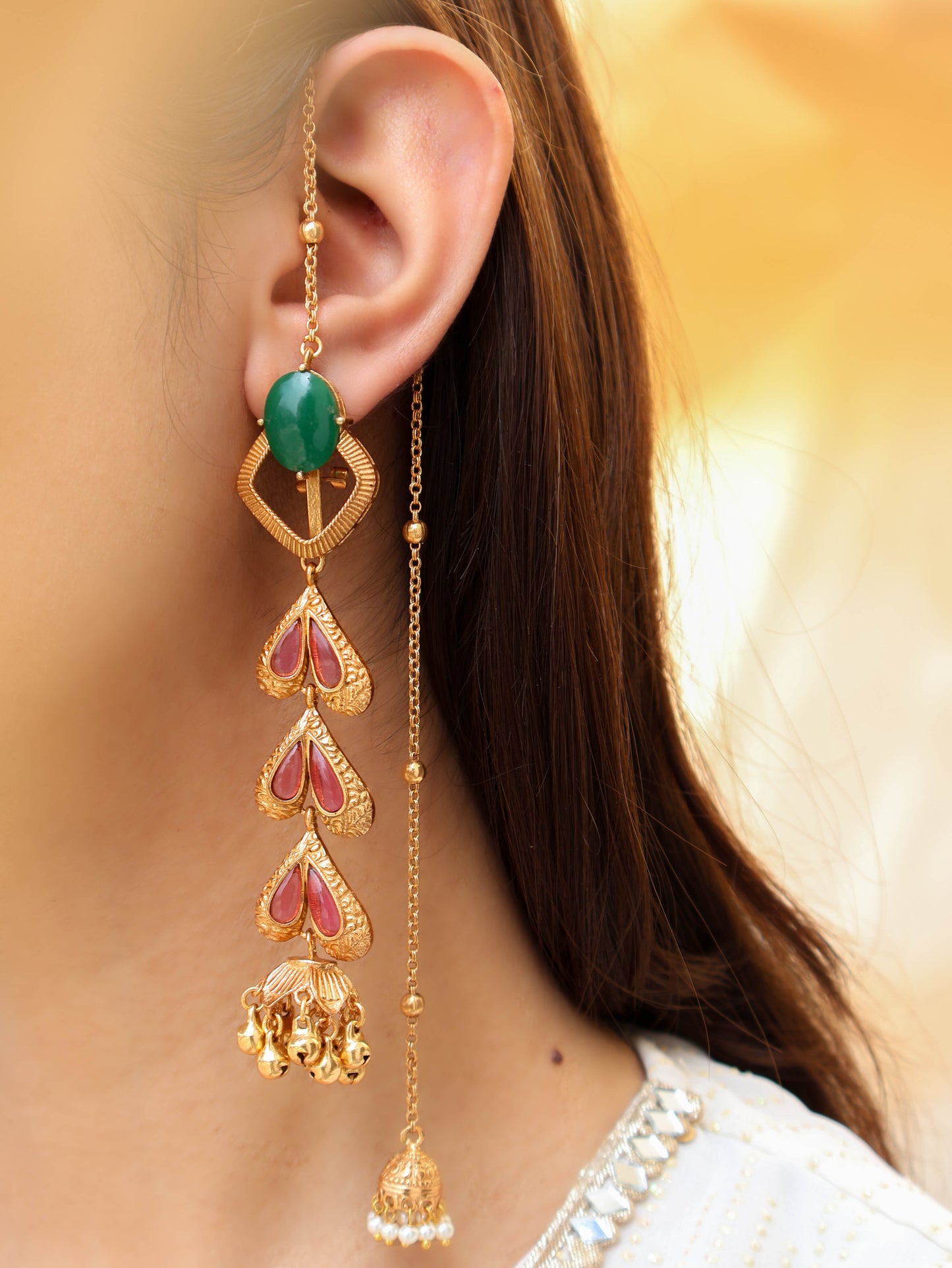 Krala Red Jhumki Dangler Earrings
