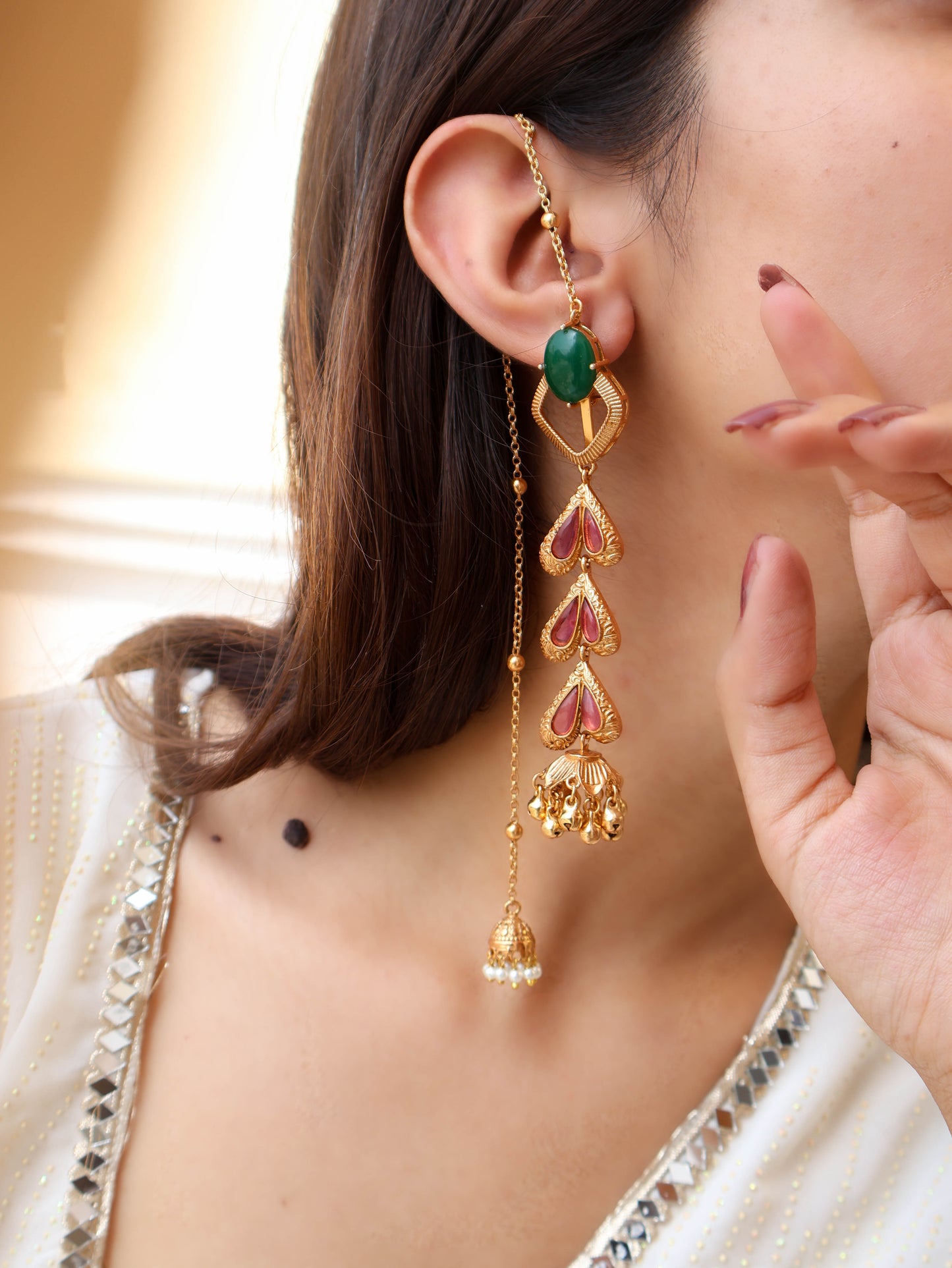 Krala Red Jhumki Dangler Earrings