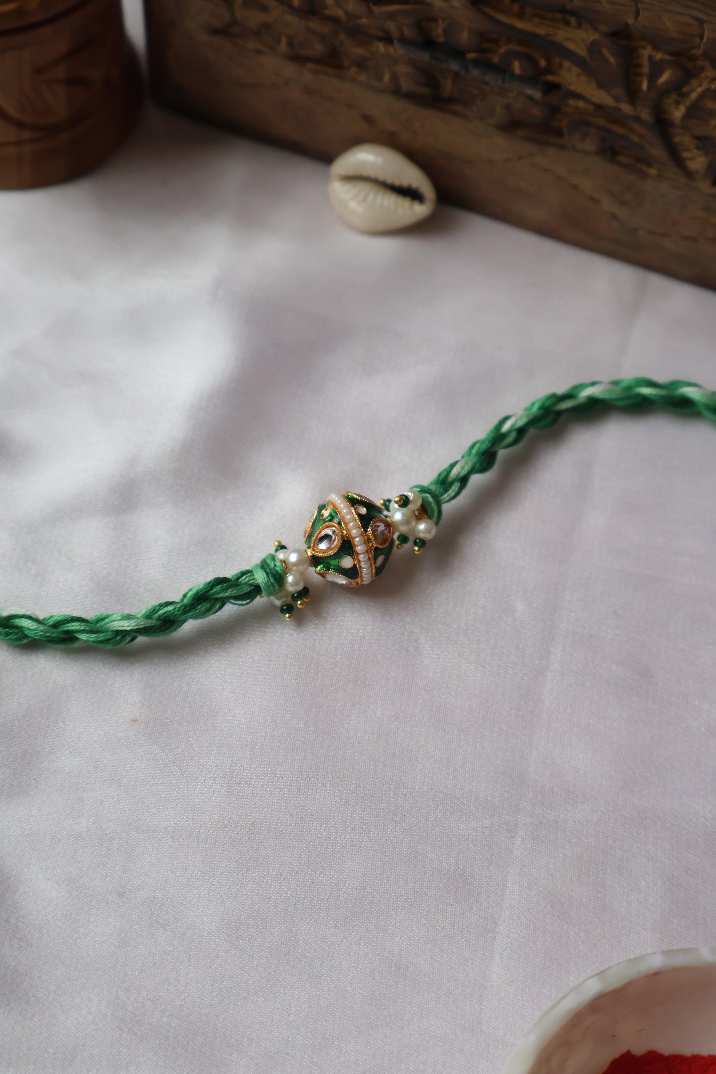 Moti Green Kundan Rakhi