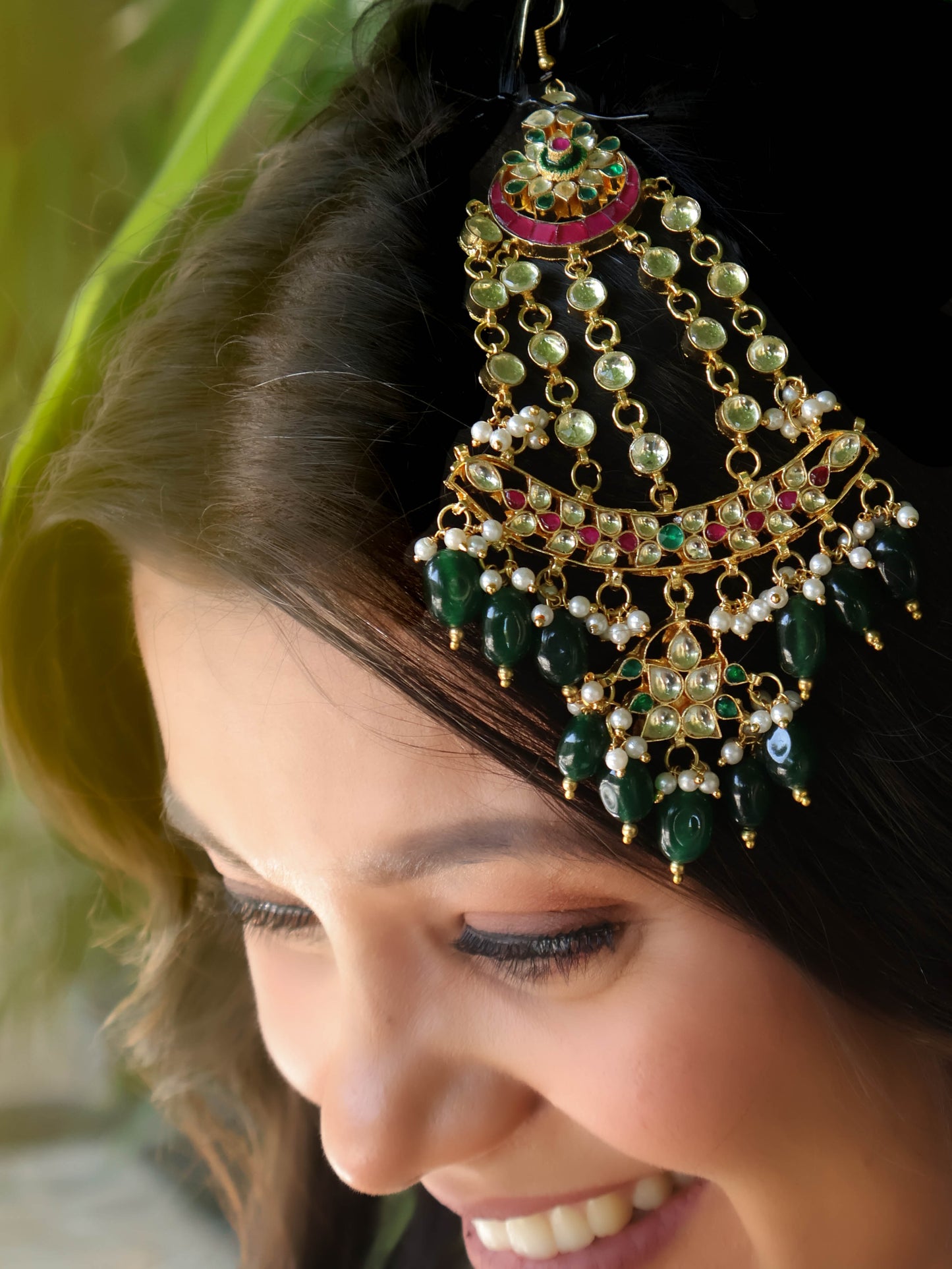 Vera Pink-Green Polki Passa/Jhoomar