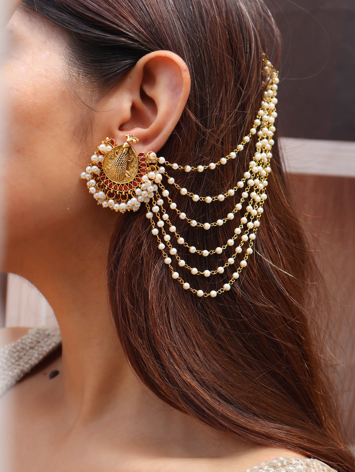 Mayur Kundan Earchain Earrings