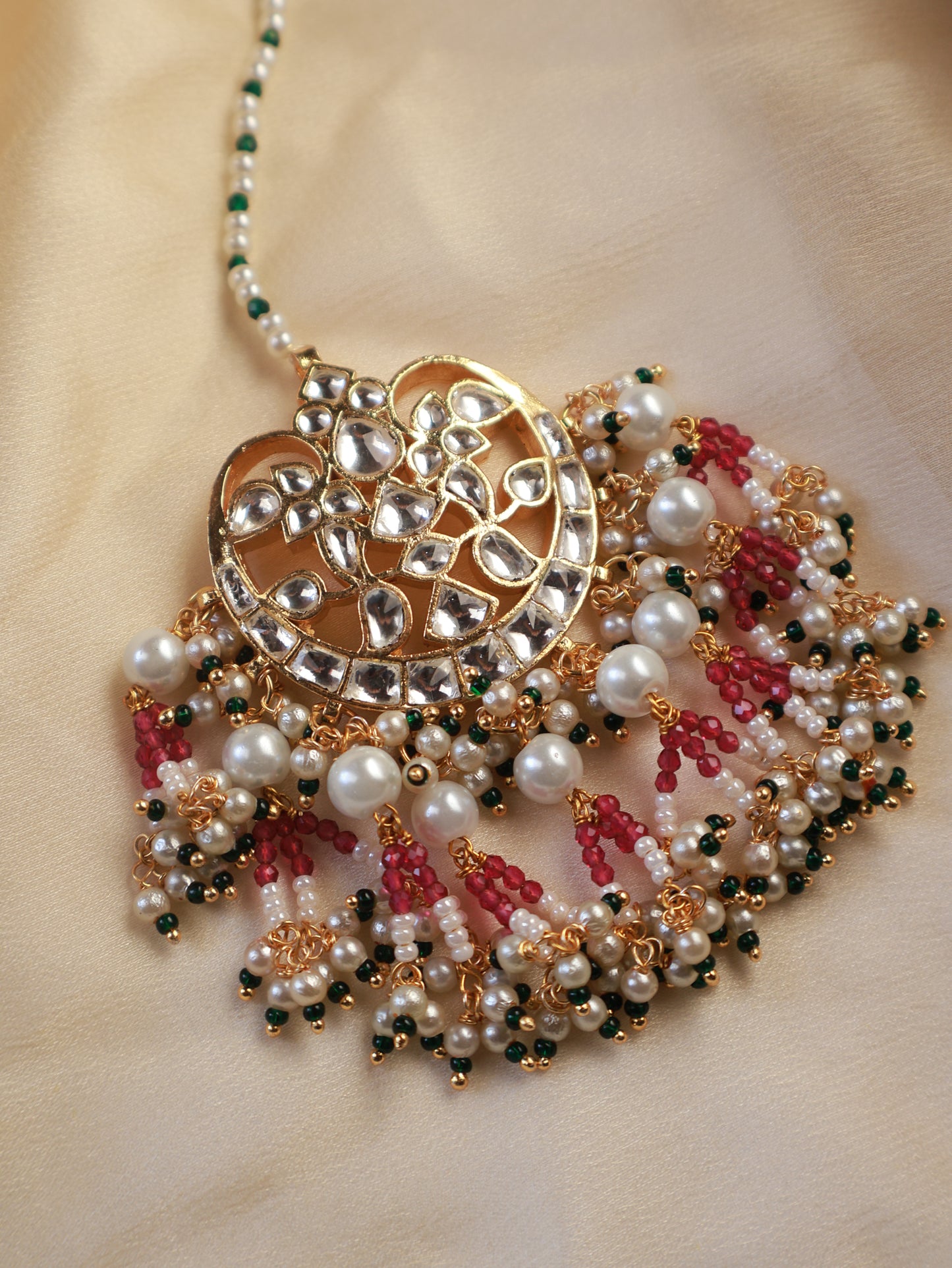 Tanak Pink Kundan Maangtikka