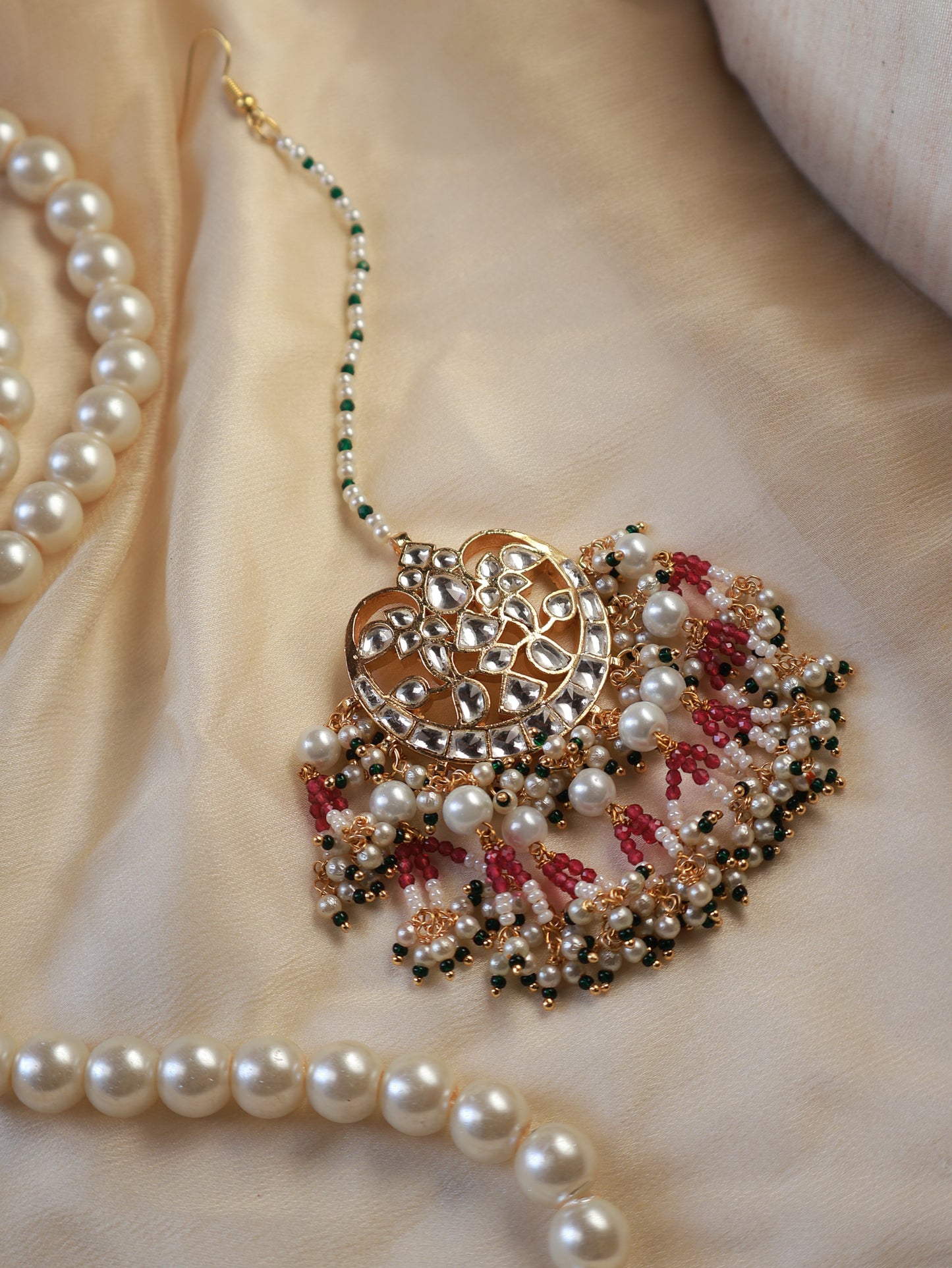 Tanak Pink Kundan Maangtikka