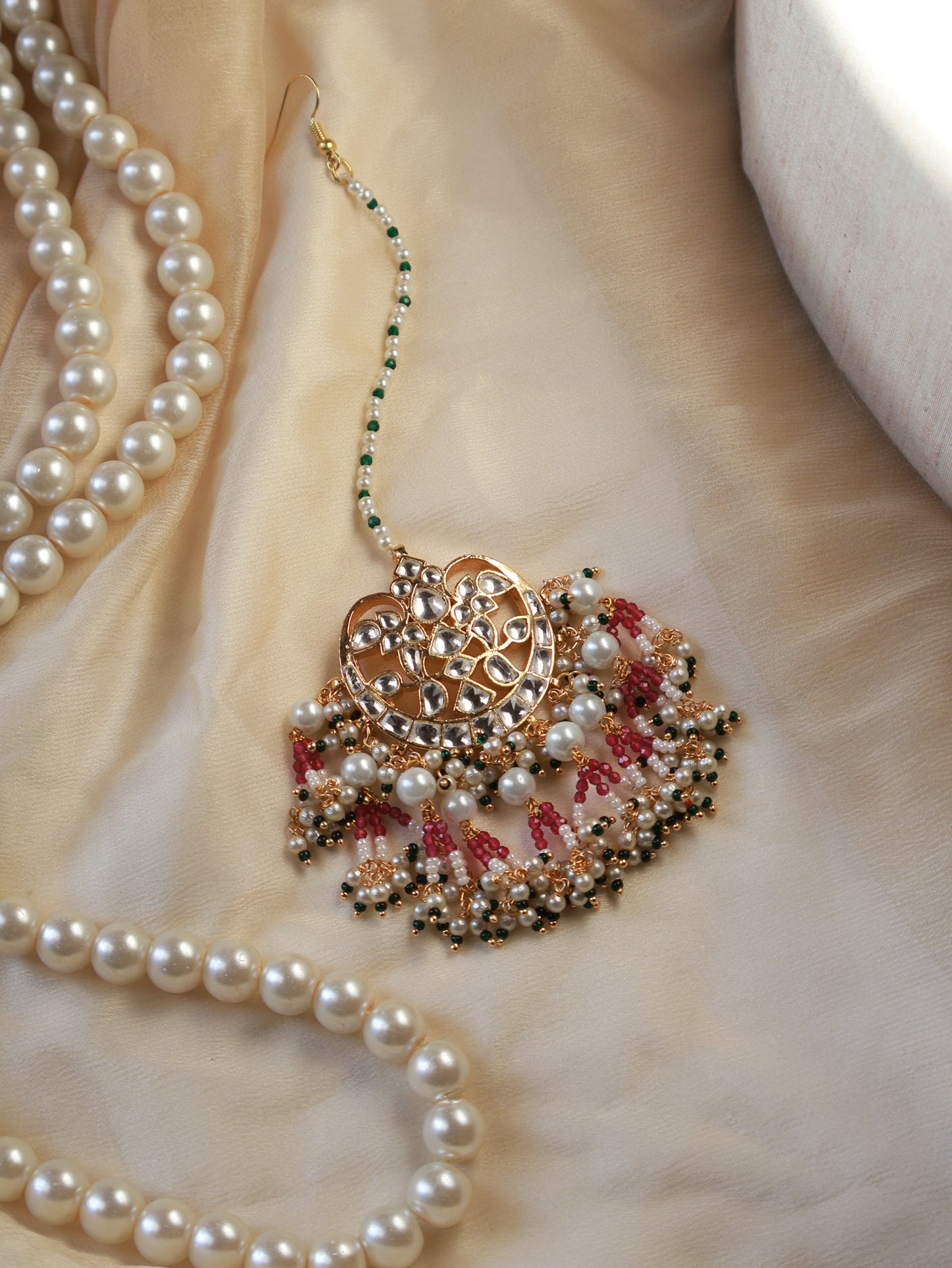 Tanak Pink Kundan Maangtikka