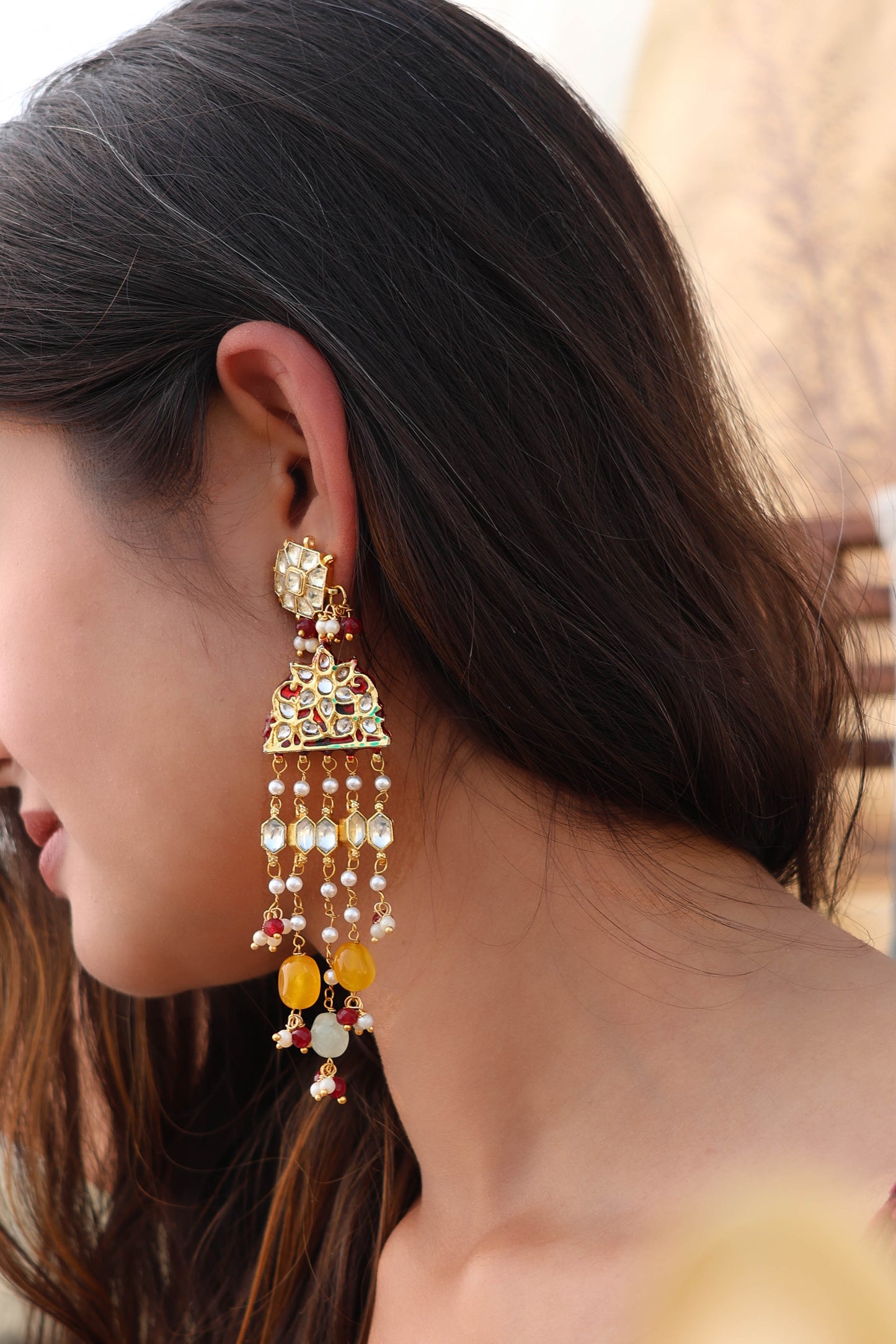 Neeja Red Kundan Earrings
