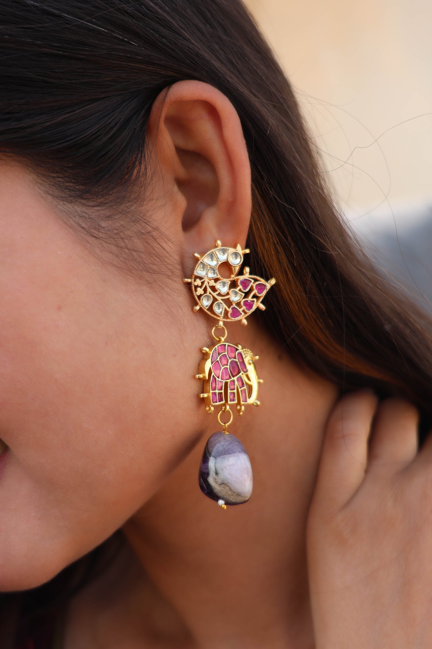 Ava Ruby Red Kundan Earrings