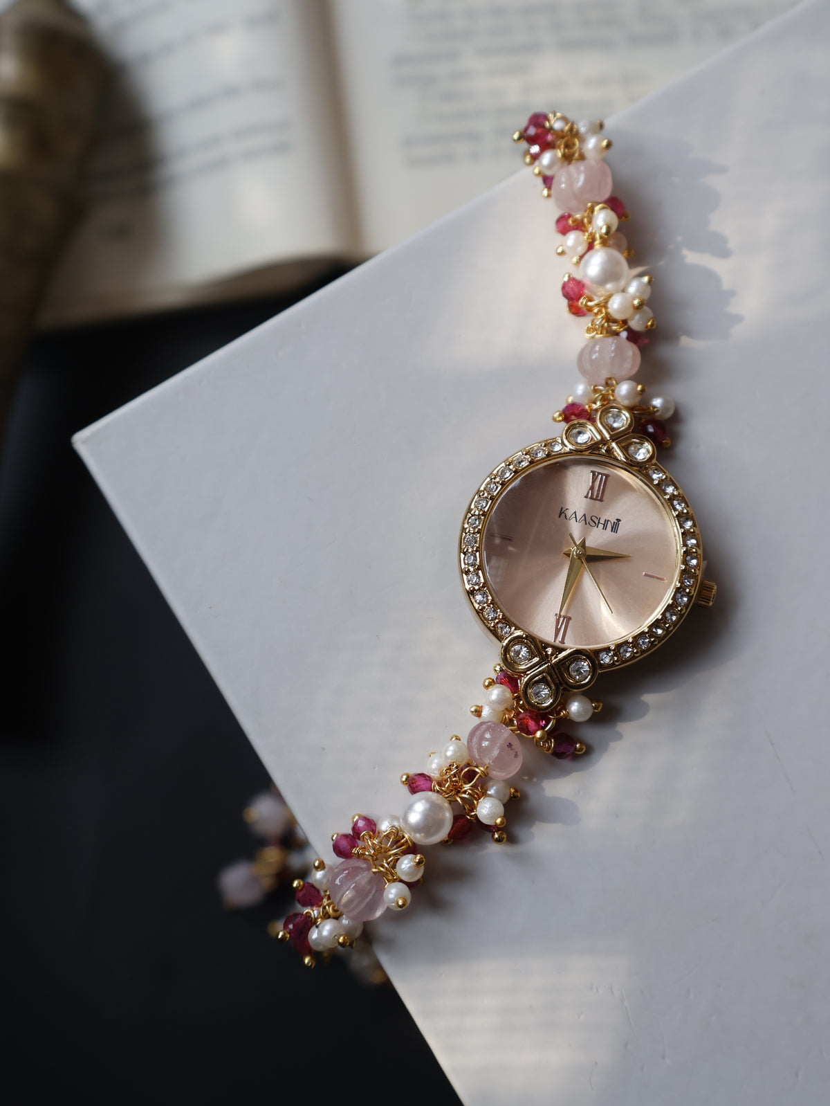 Vihana Pink Kundan Wrist Watch