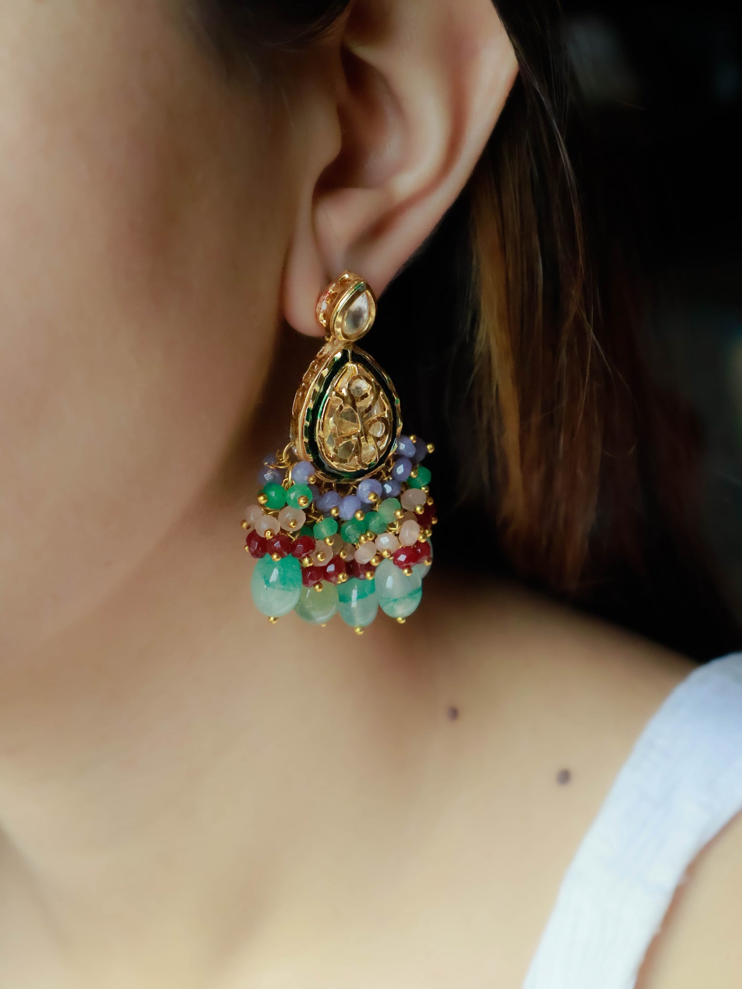 Fairat Multicolored Kundan Chaandbaali Earrings