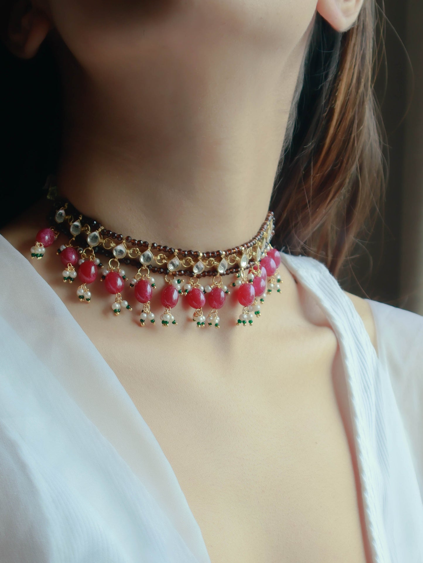 Misbah Red Kundan Choker Necklace