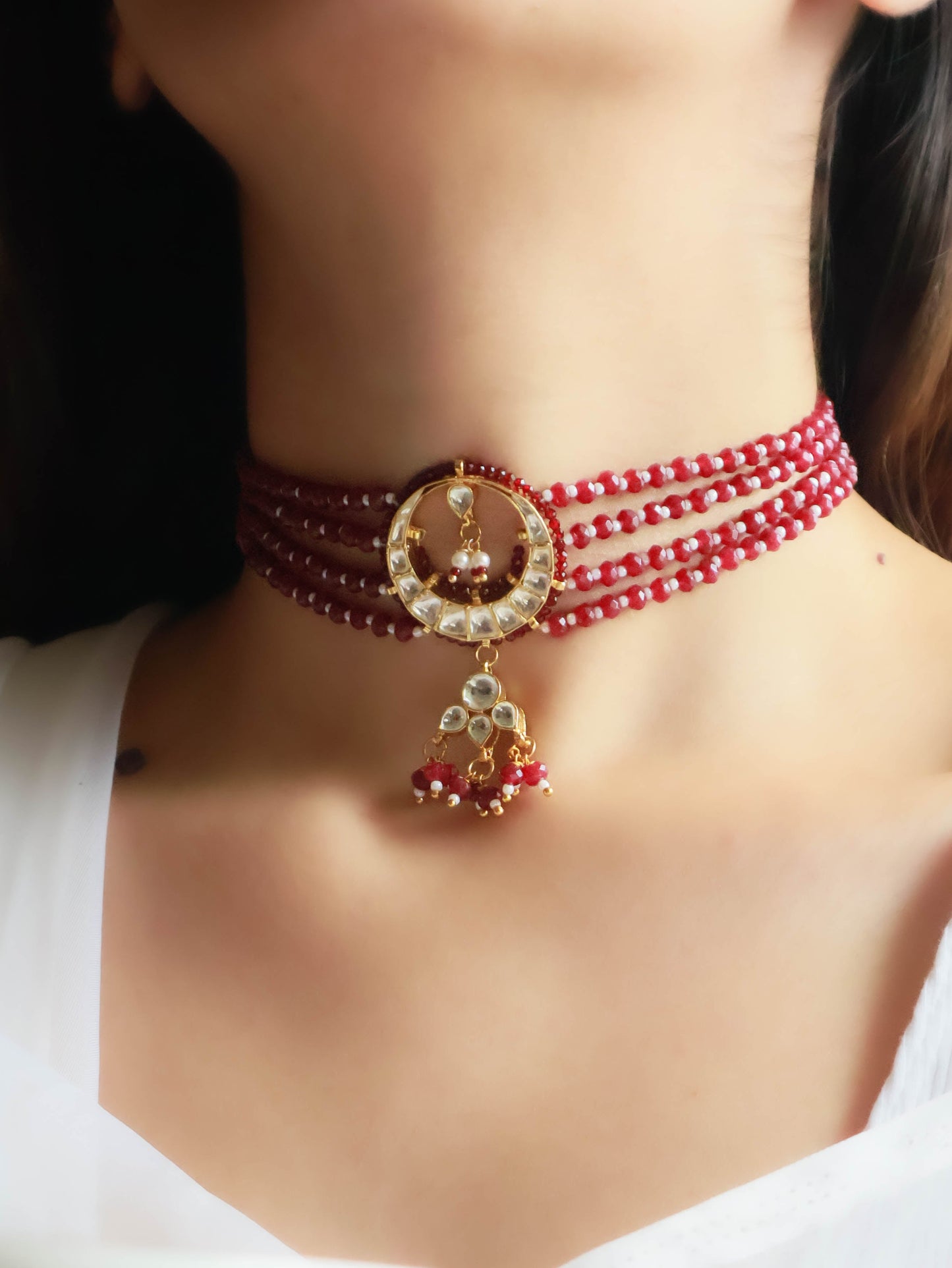 Sobitha Red Kundan Choker Necklace