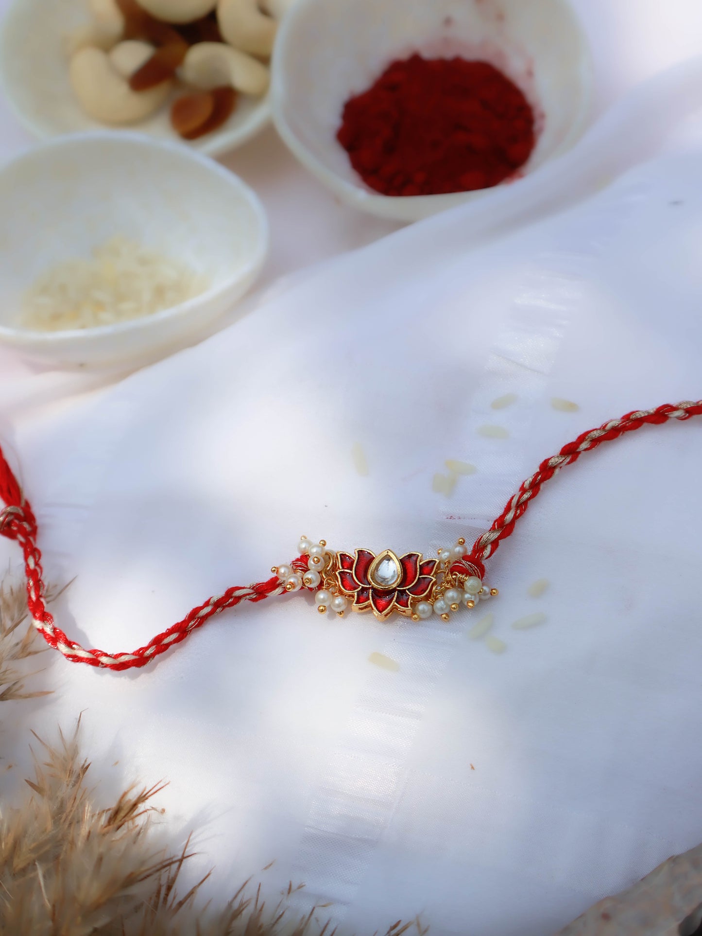 Anay Red Lotus Kundan Rakhi