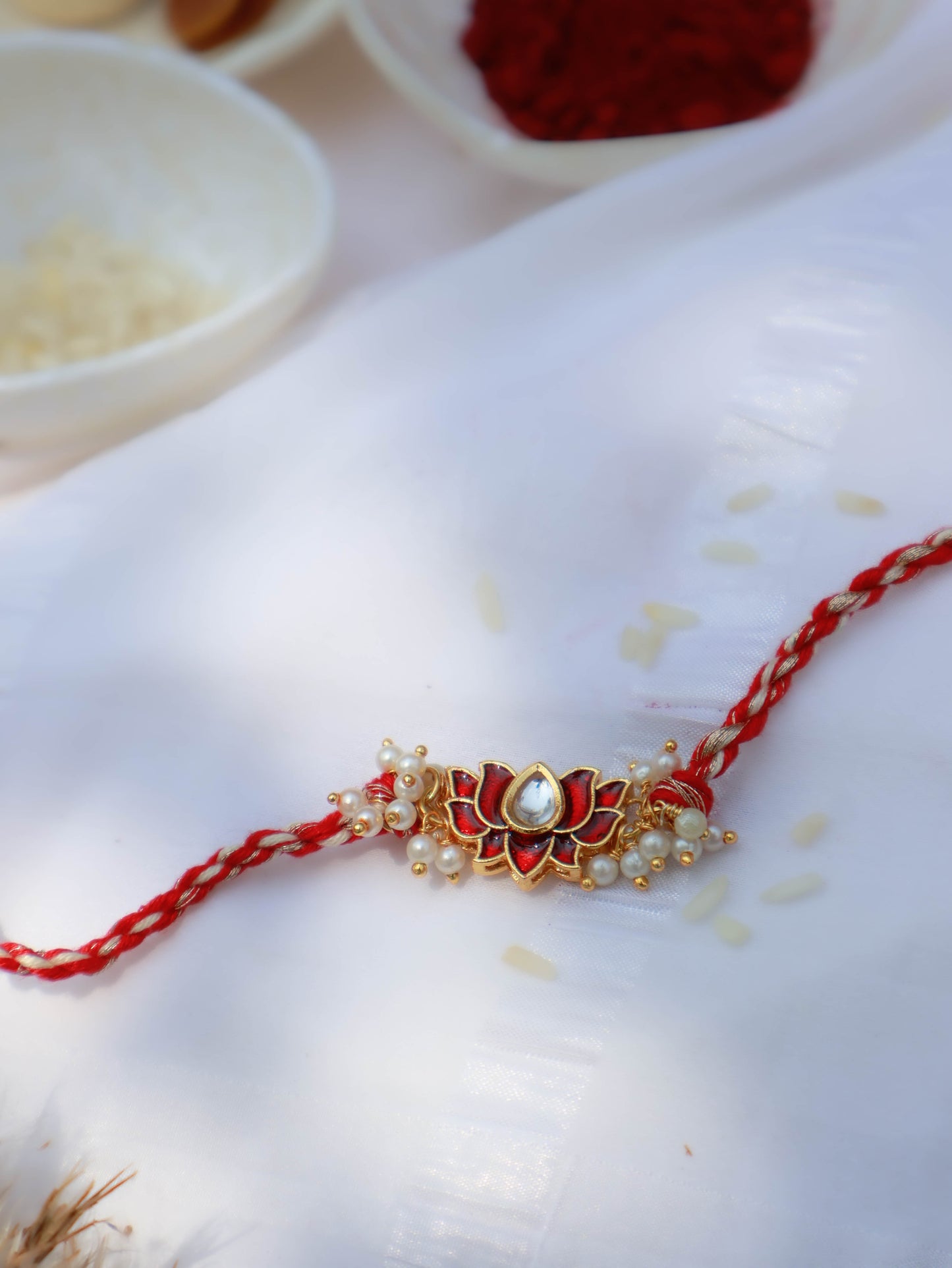 Anay Red Lotus Kundan Rakhi