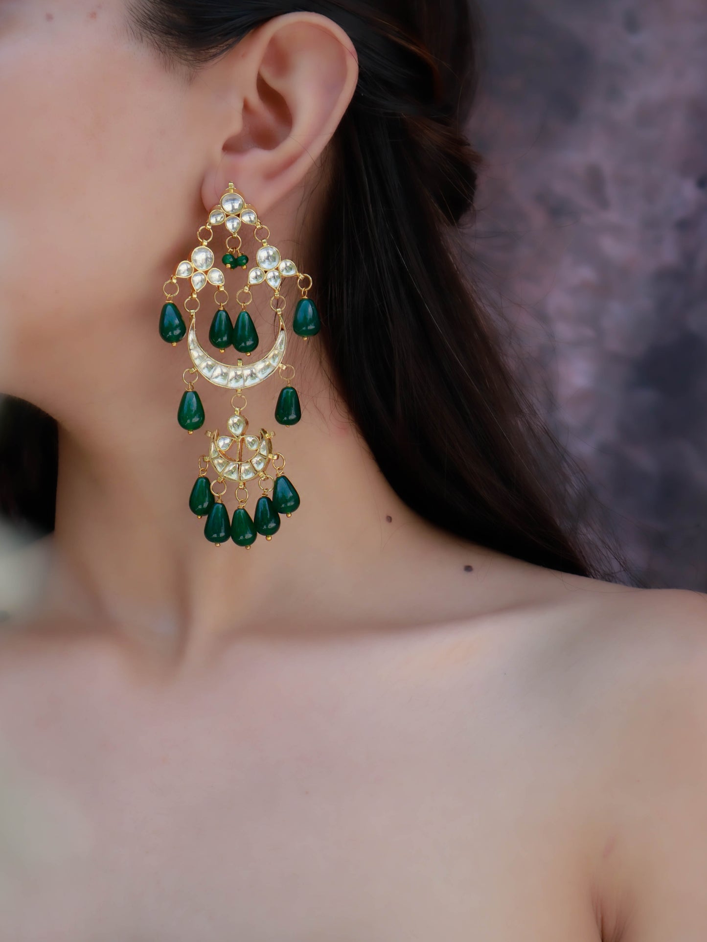 Hania Green Kundan Chandbali Earrings