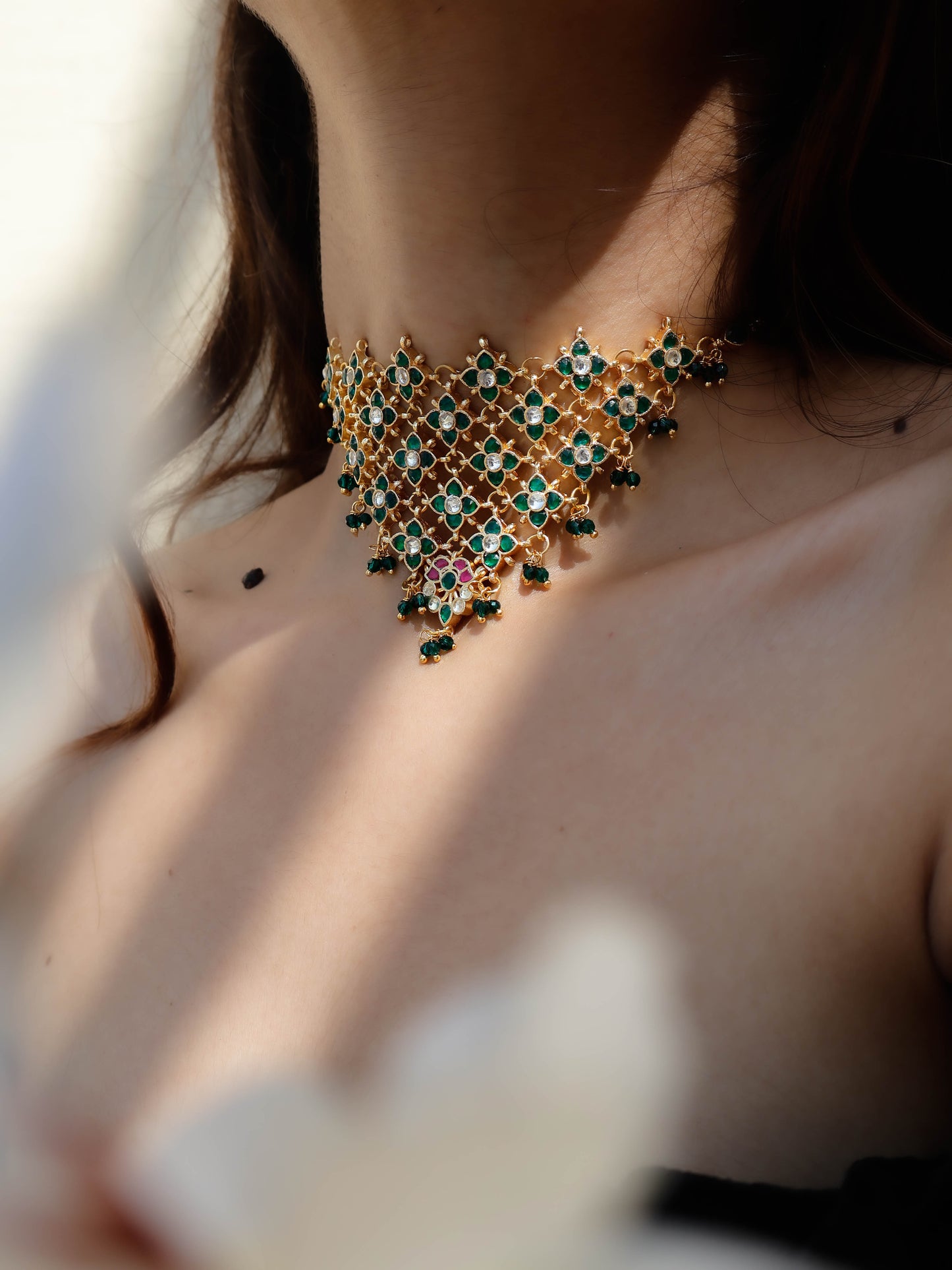 Mizaz Green Kundan Choker Necklace