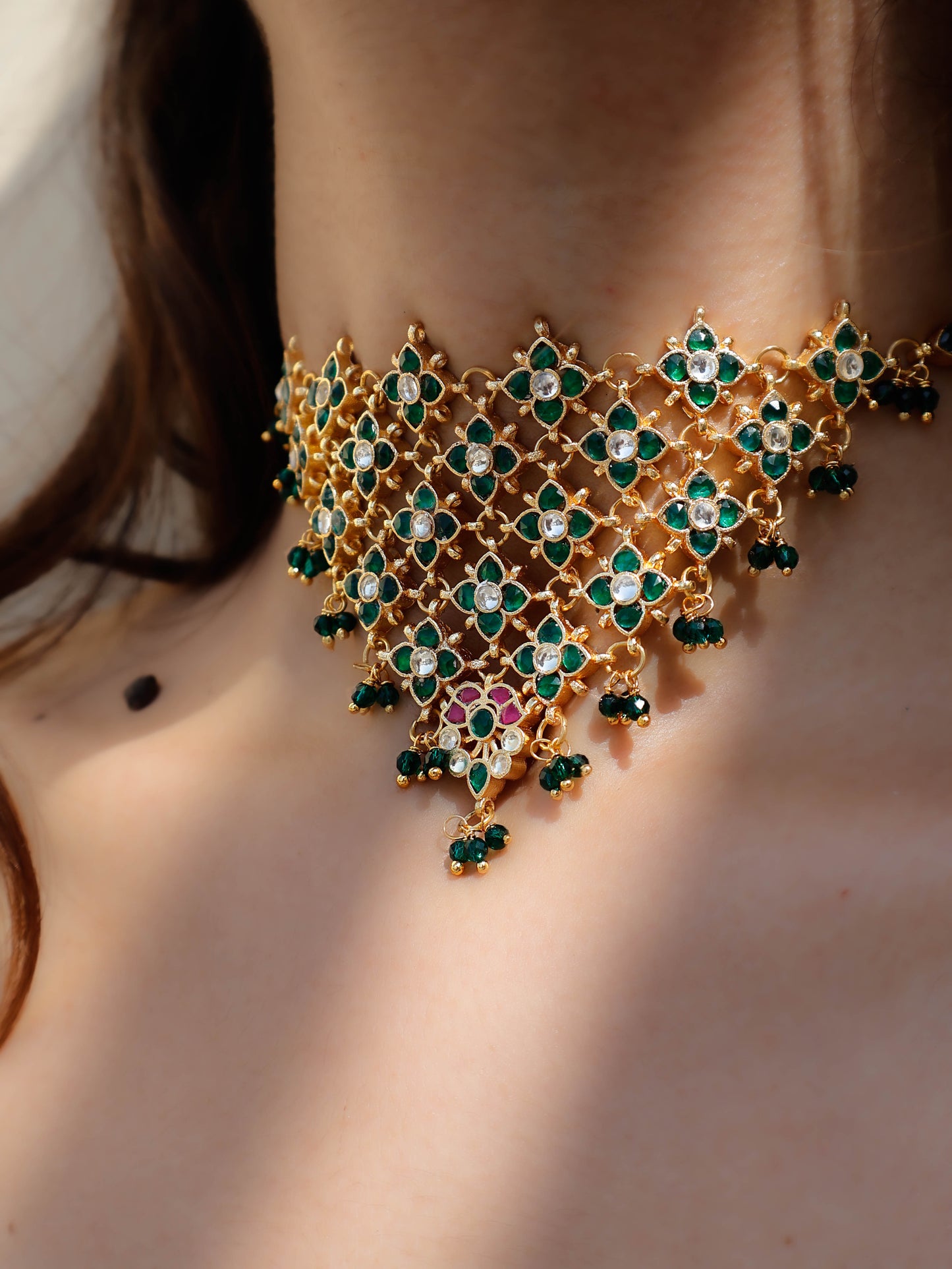 Mizaz Green Kundan Choker Necklace