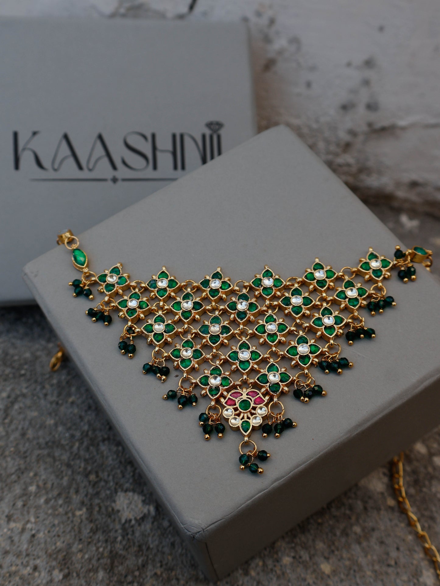 Mizaz Green Kundan Choker Necklace