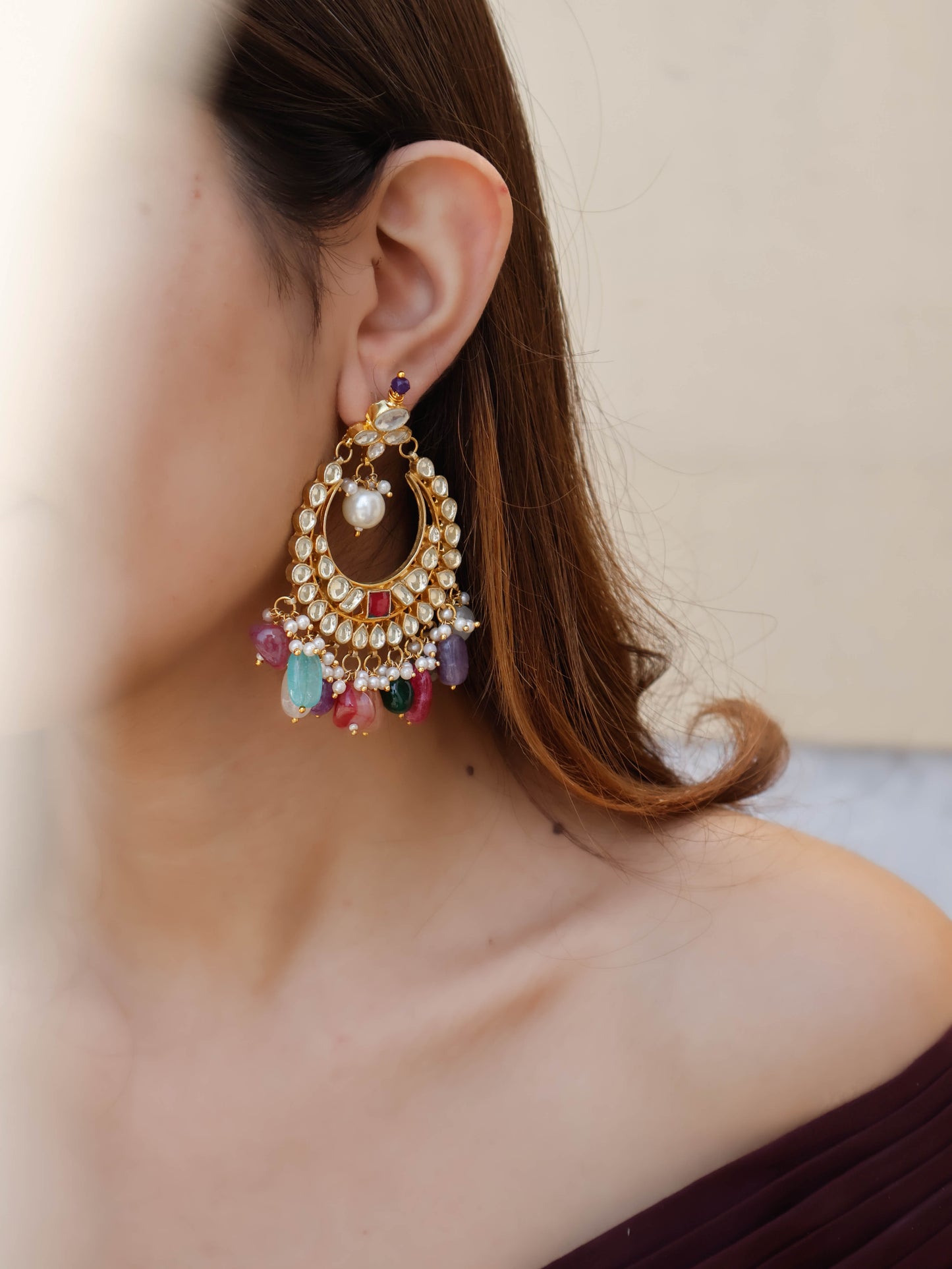 Asaara Multicolored Kundan Chandbali Earrings