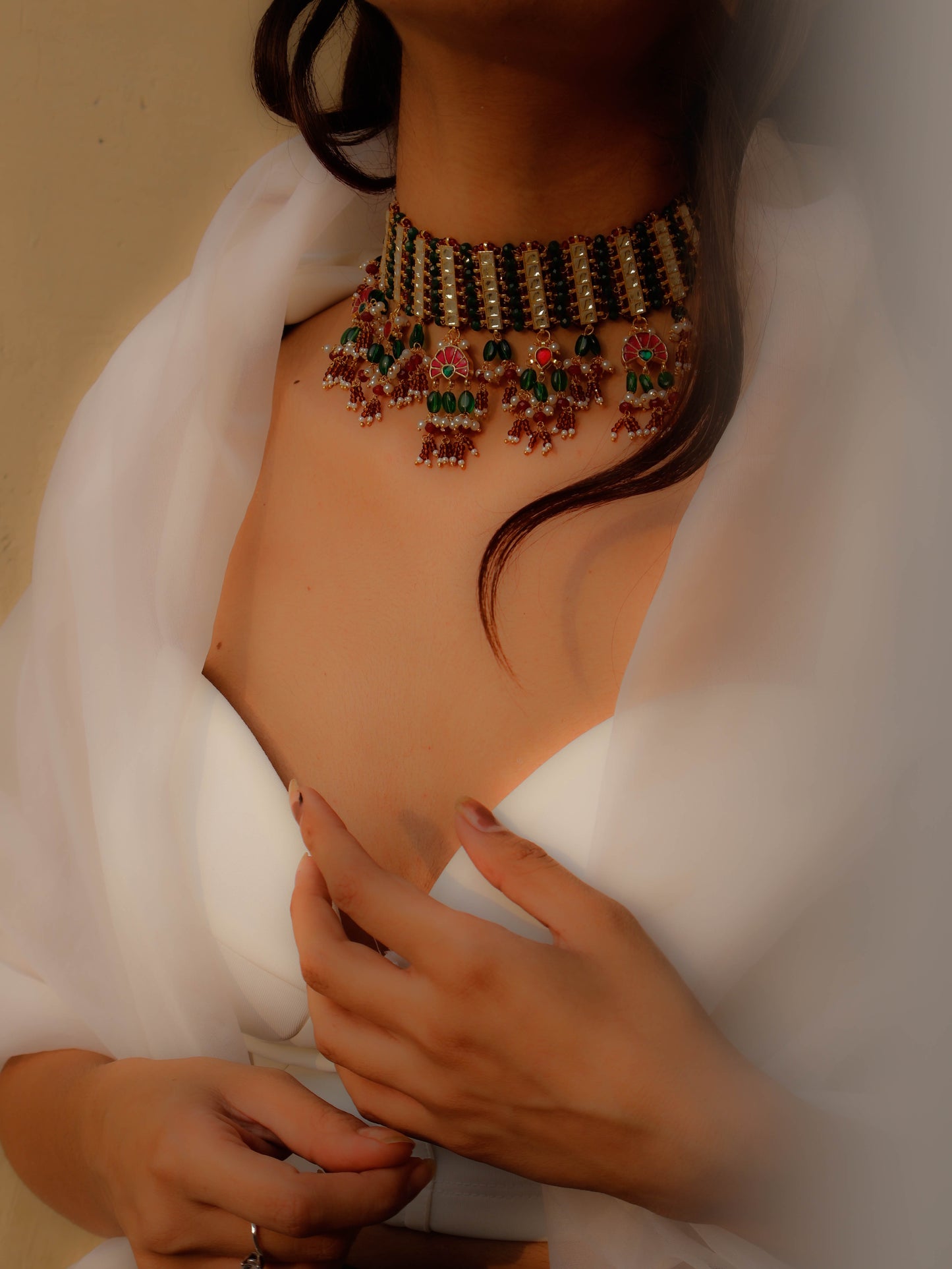 Gemma Kundan Red & Green Necklace