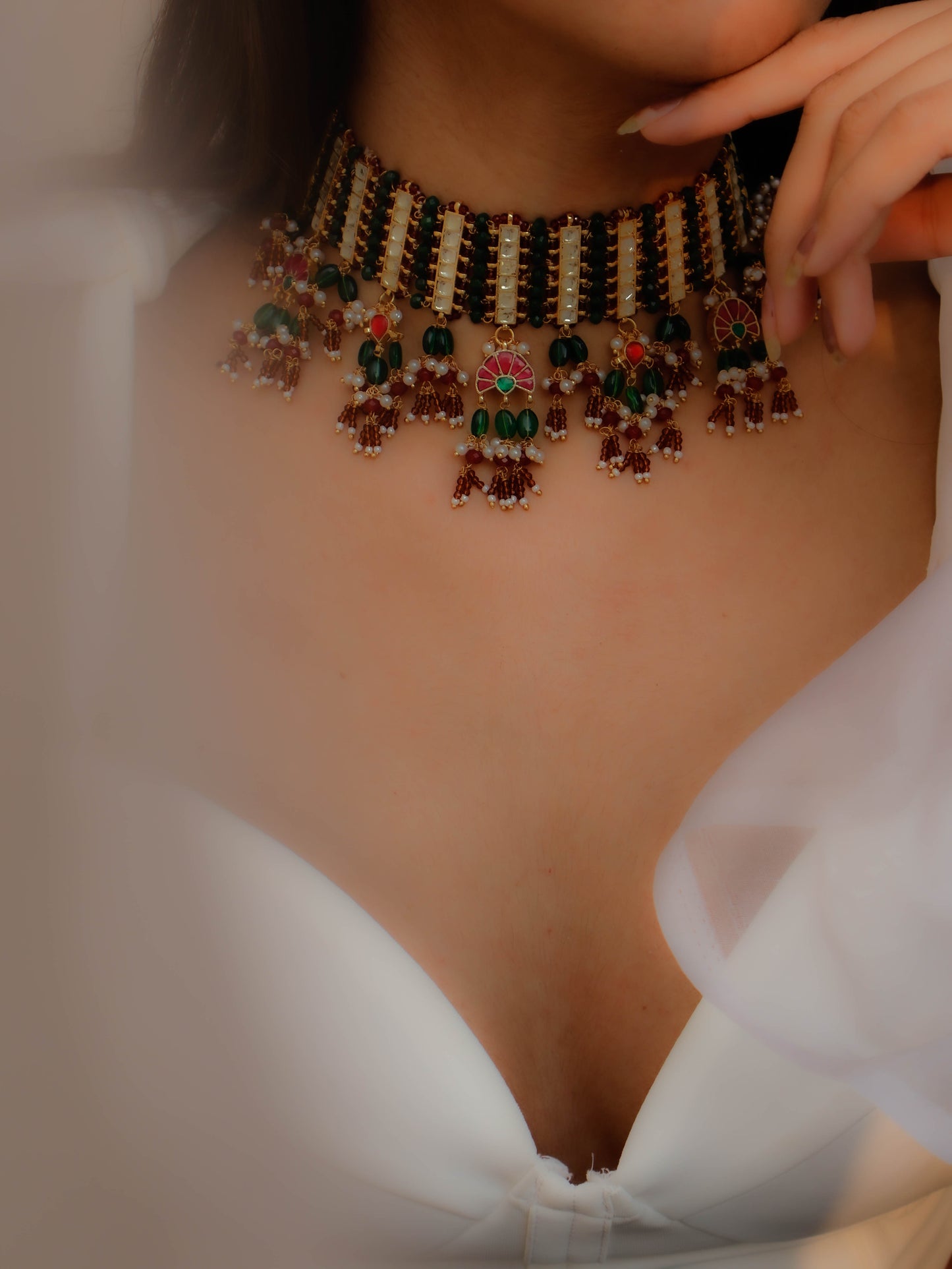 Gemma Kundan Red & Green Necklace