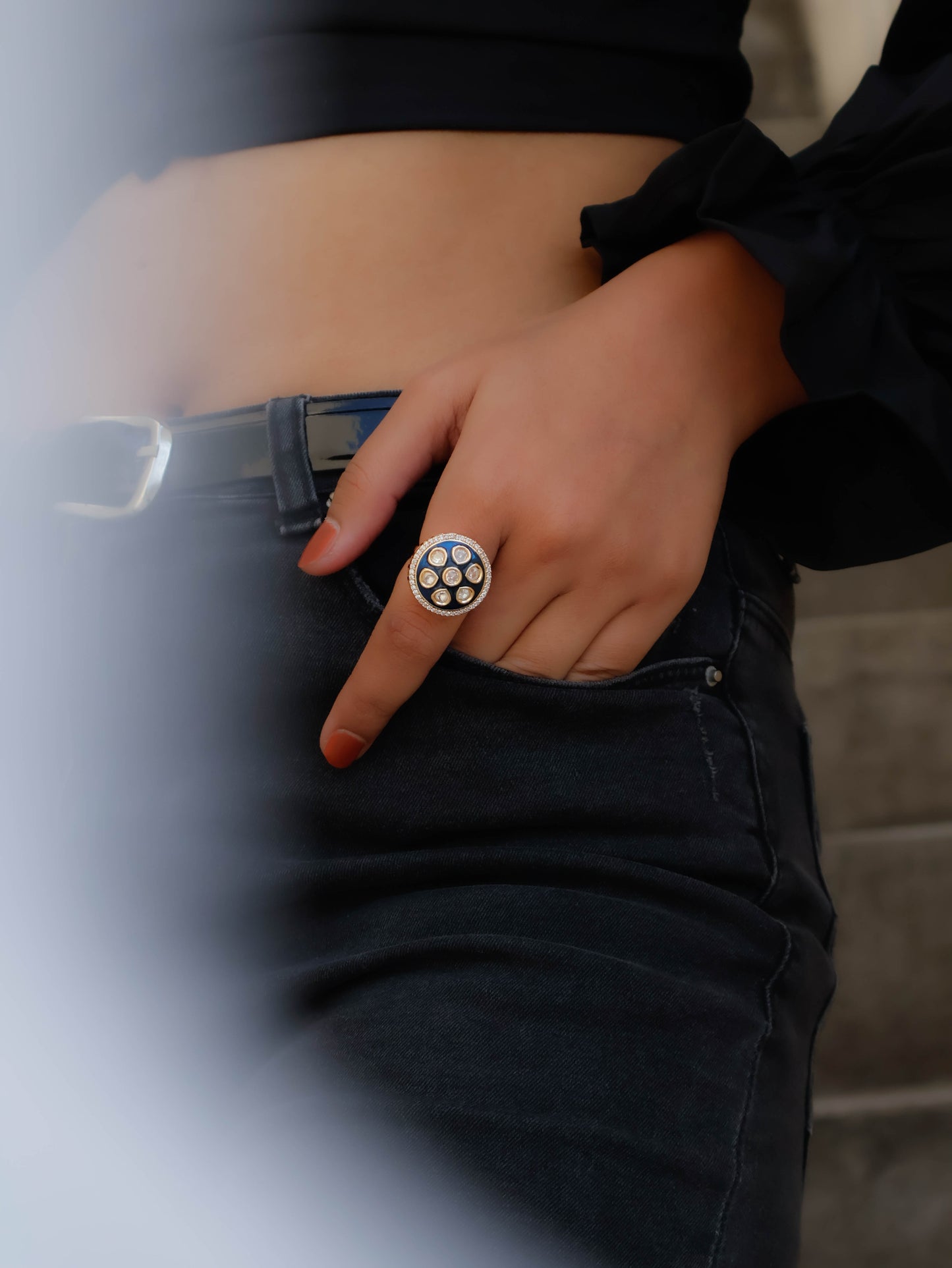 Bondi Meenakari Kundan Ring