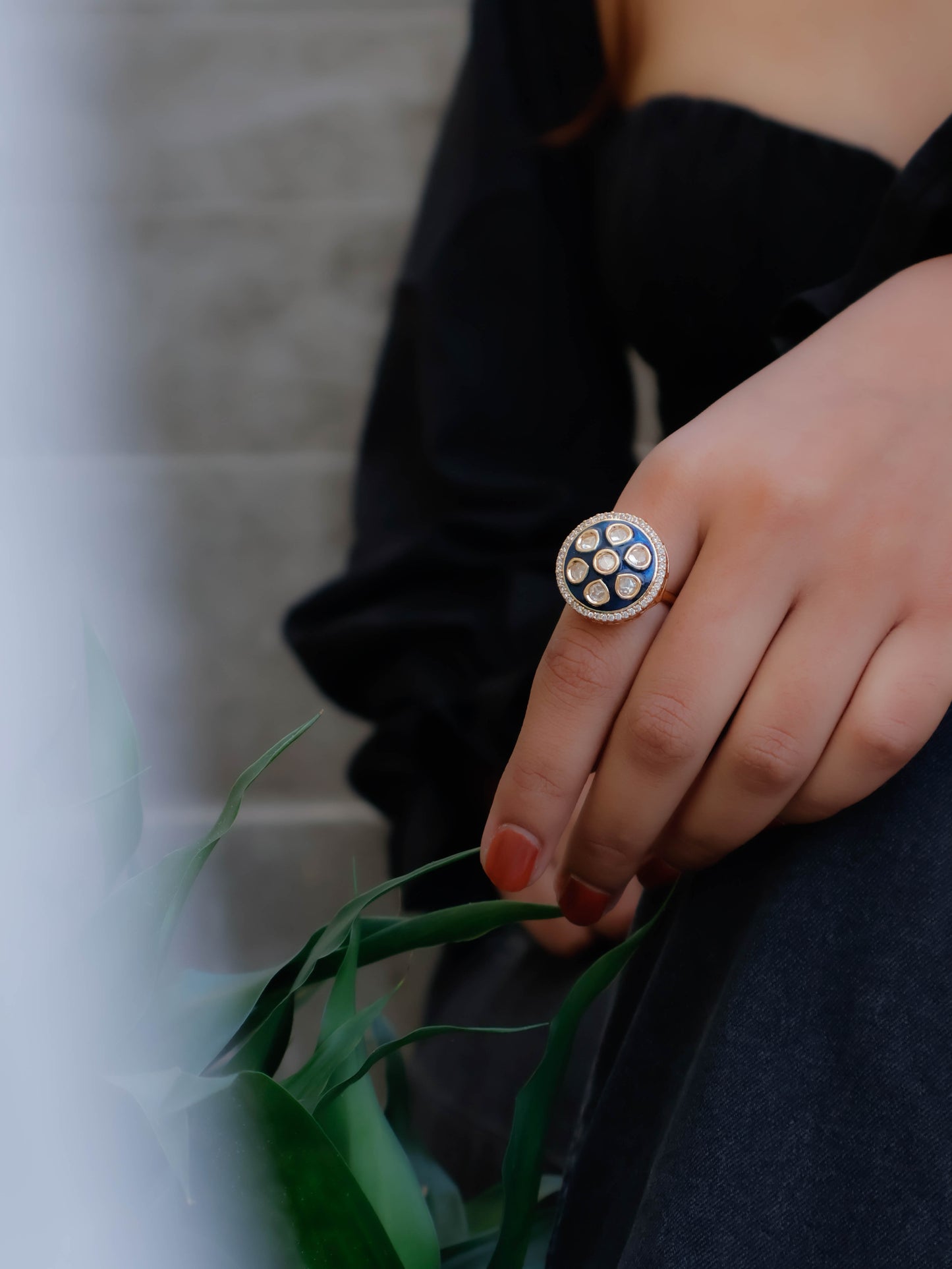 Bondi Meenakari Kundan Ring