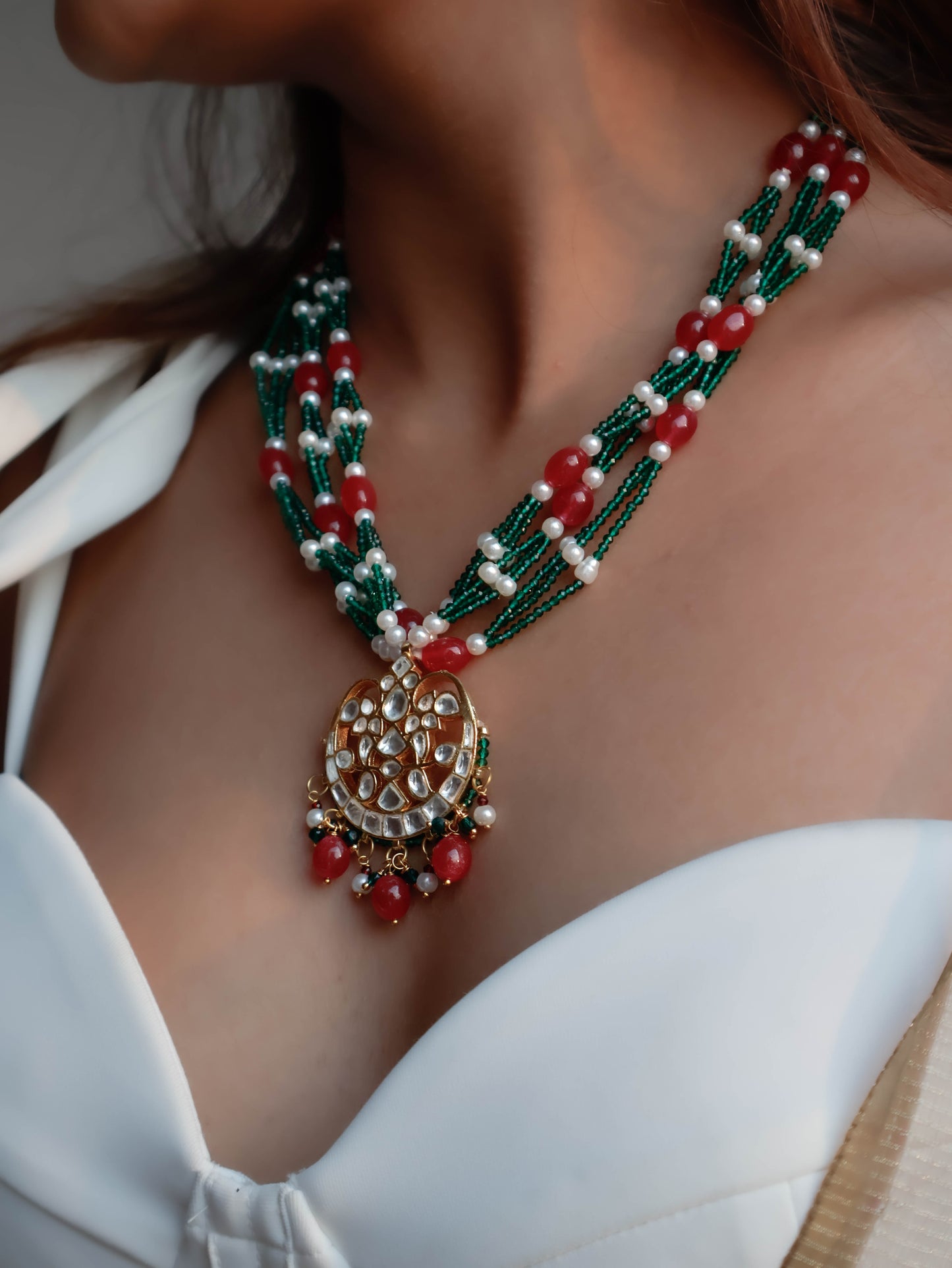 Gala Green & Red Kundan Necklace