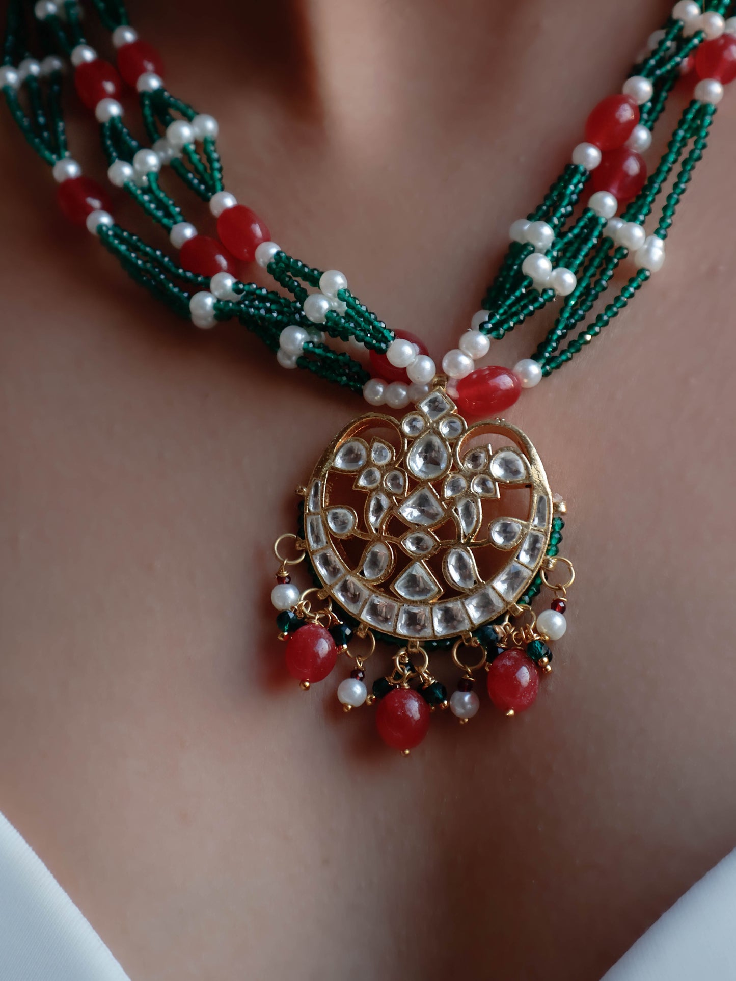 Gala Green & Red Kundan Necklace
