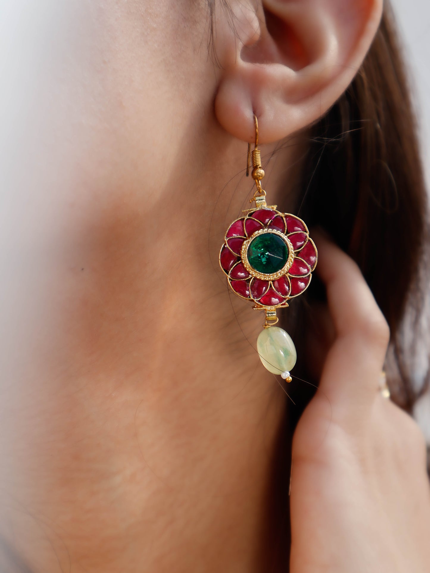 Fawzia Red-Green Dangler Earrings