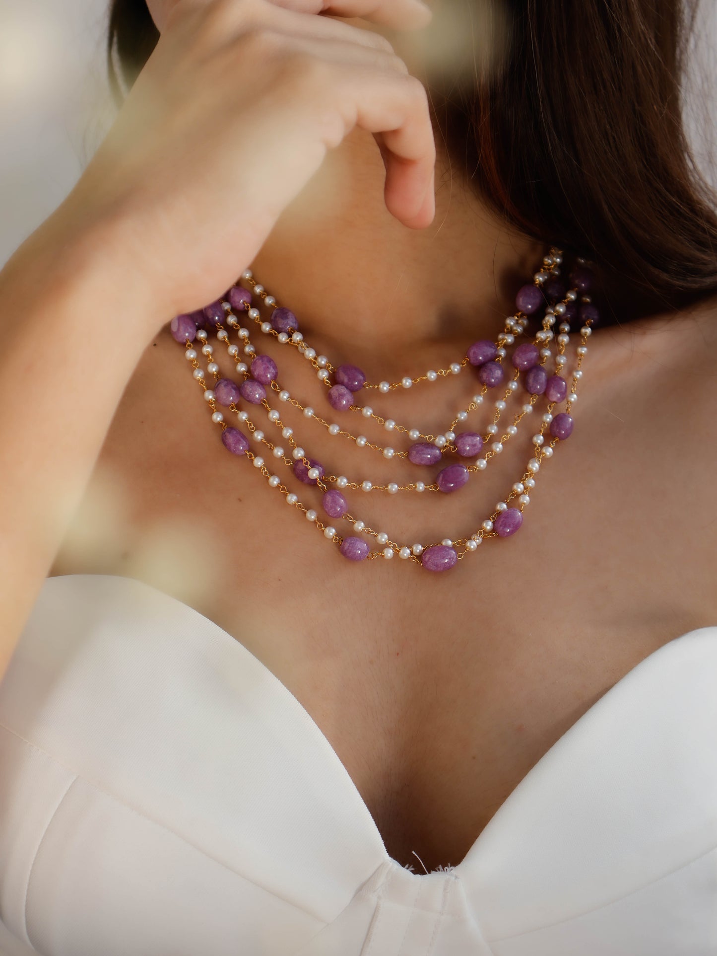 Urza Pearls Purple Multilayered Necklace