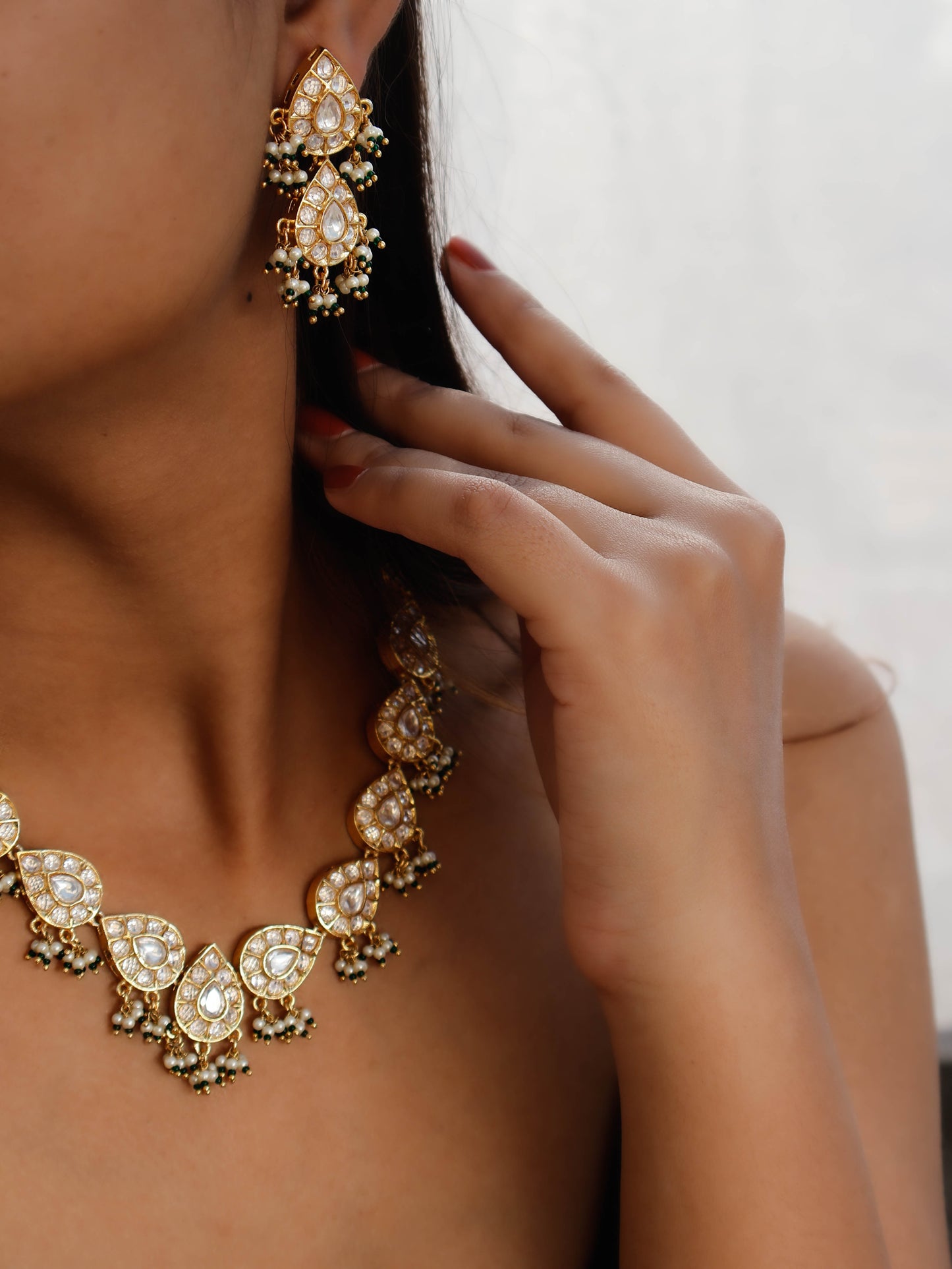 Atarah Green Kundan Necklace Set