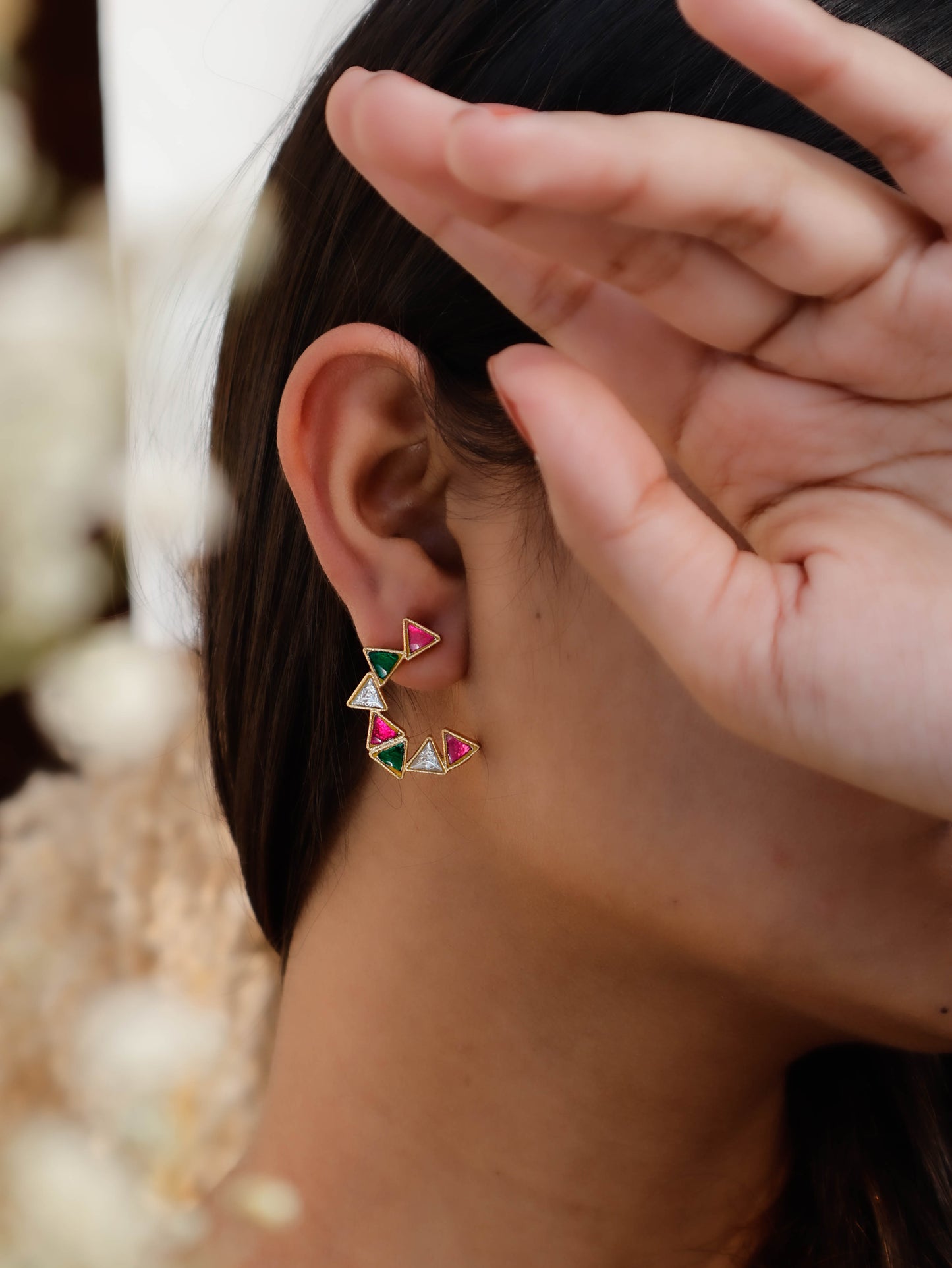 Stella Red & Green Kundan Studs