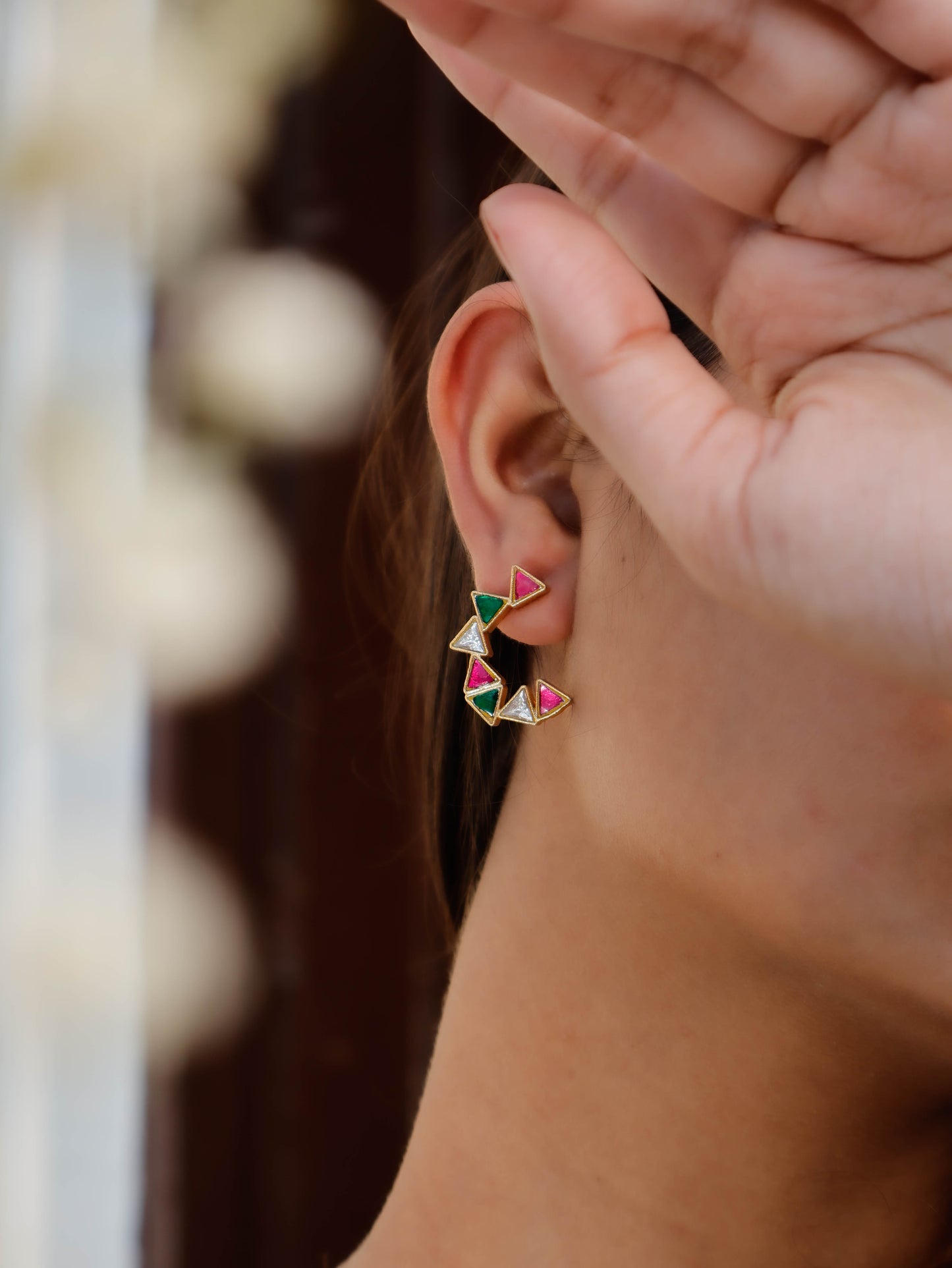 Stella Red & Green Kundan Studs