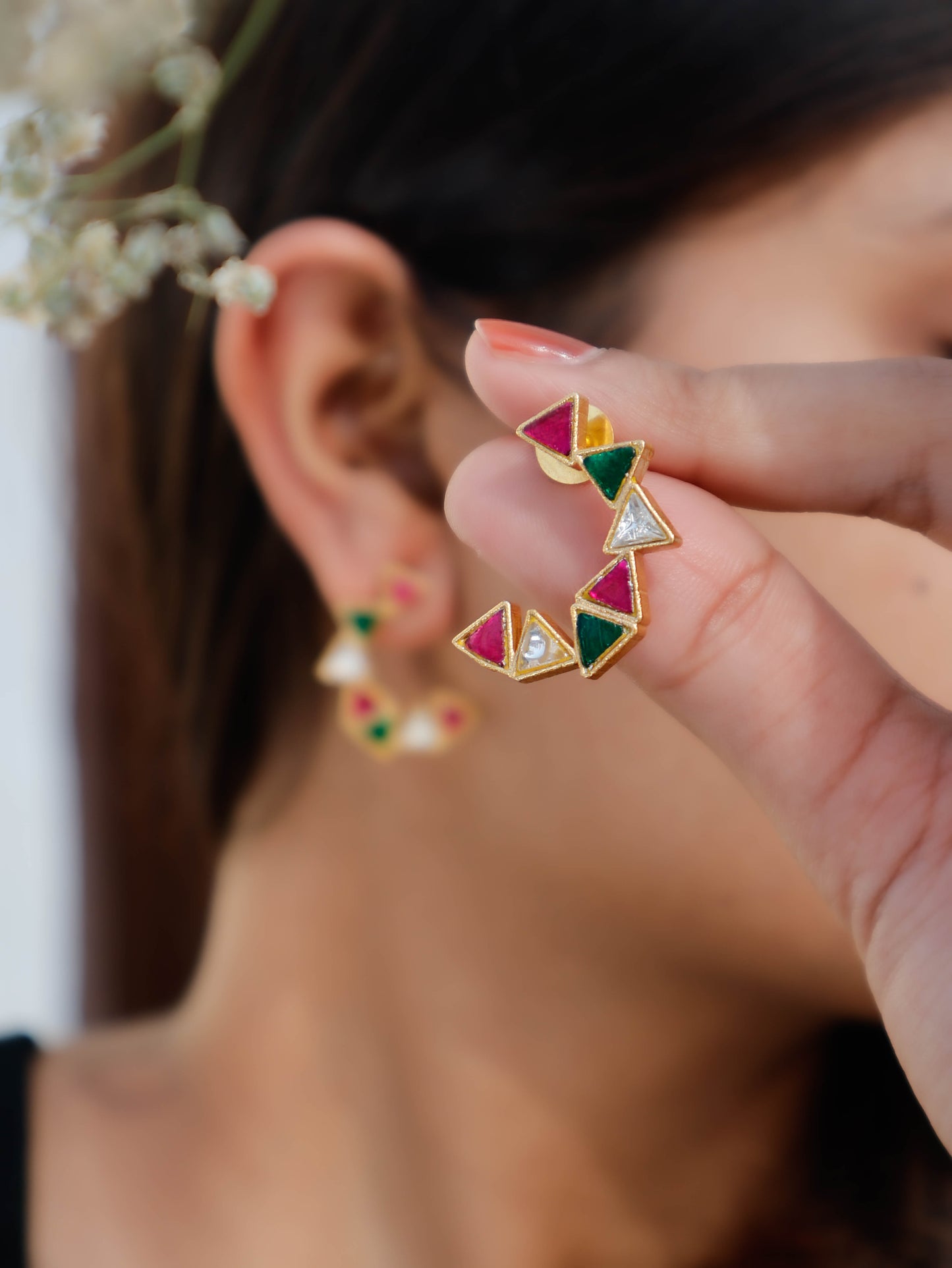 Stella Red & Green Kundan Studs
