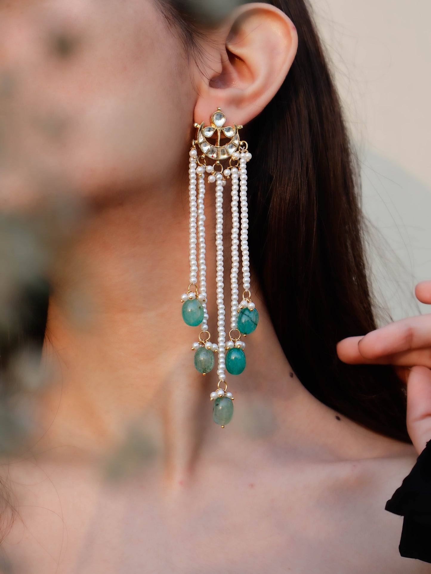 Vrinte Kundan Green Earrings