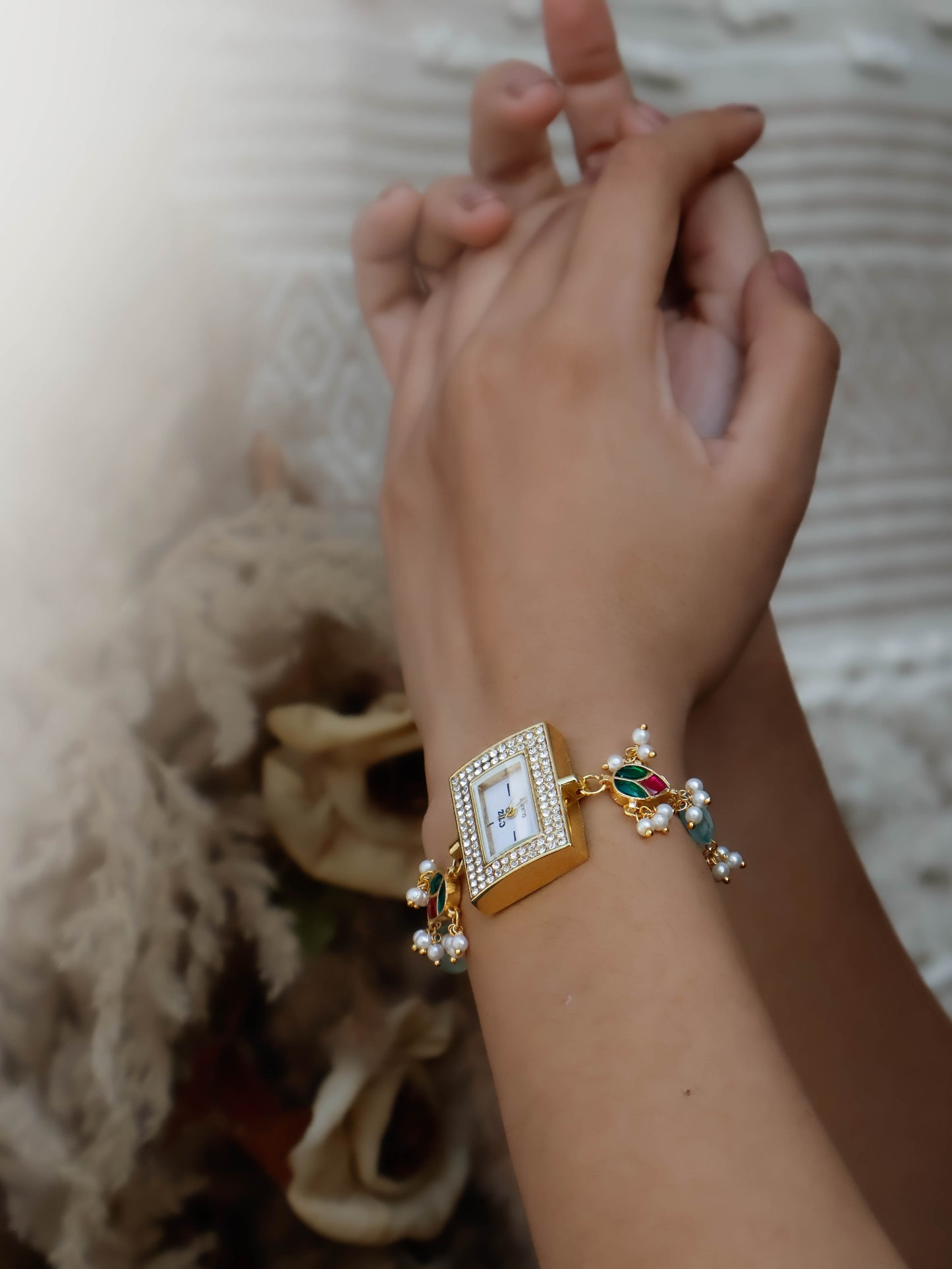 Mia Kundan Mint Green Wrist Watch