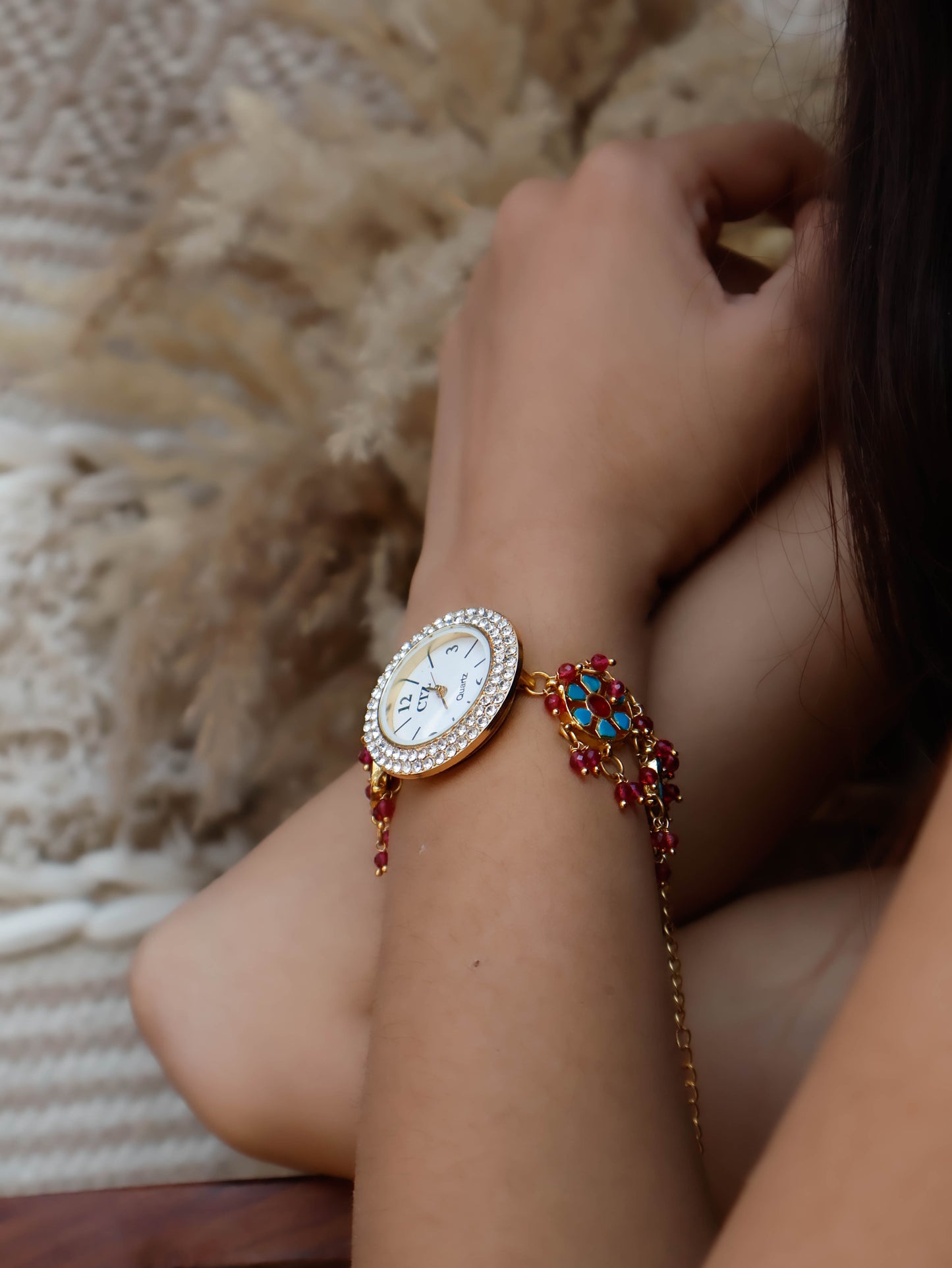 Vrinda Multicolored Kundan Wrist Watch