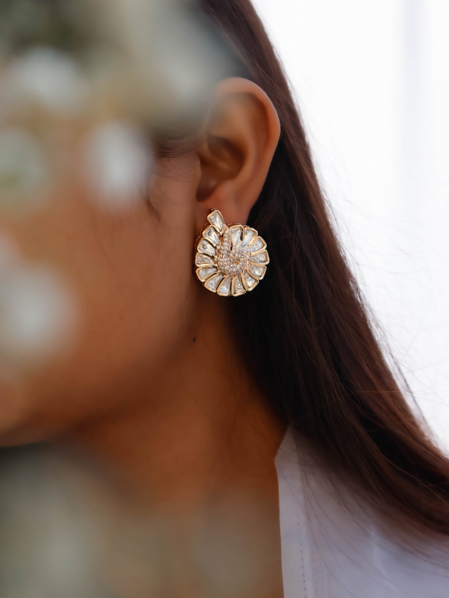 Coral Kundan Stud Earrings