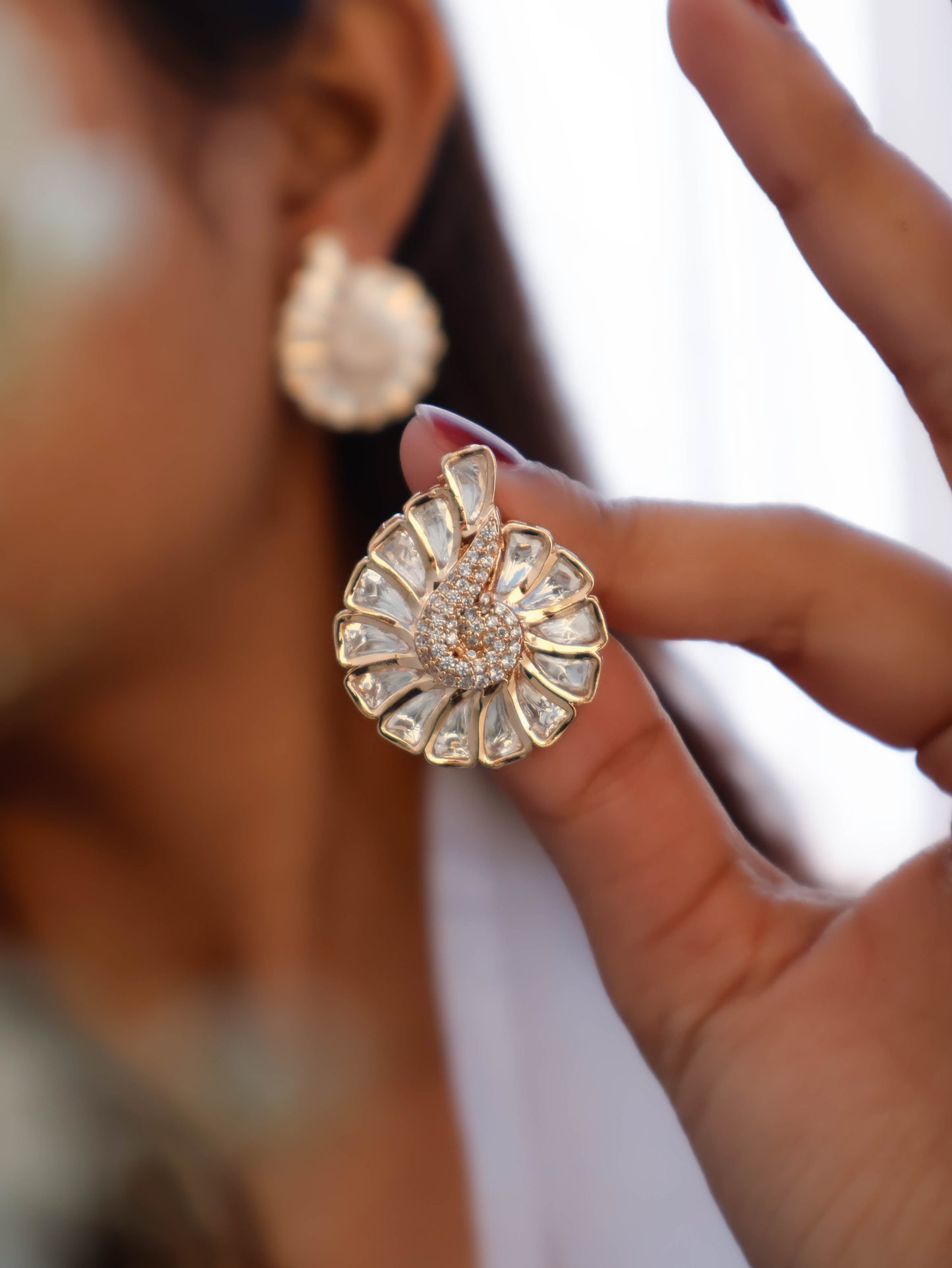 Coral Kundan Stud Earrings
