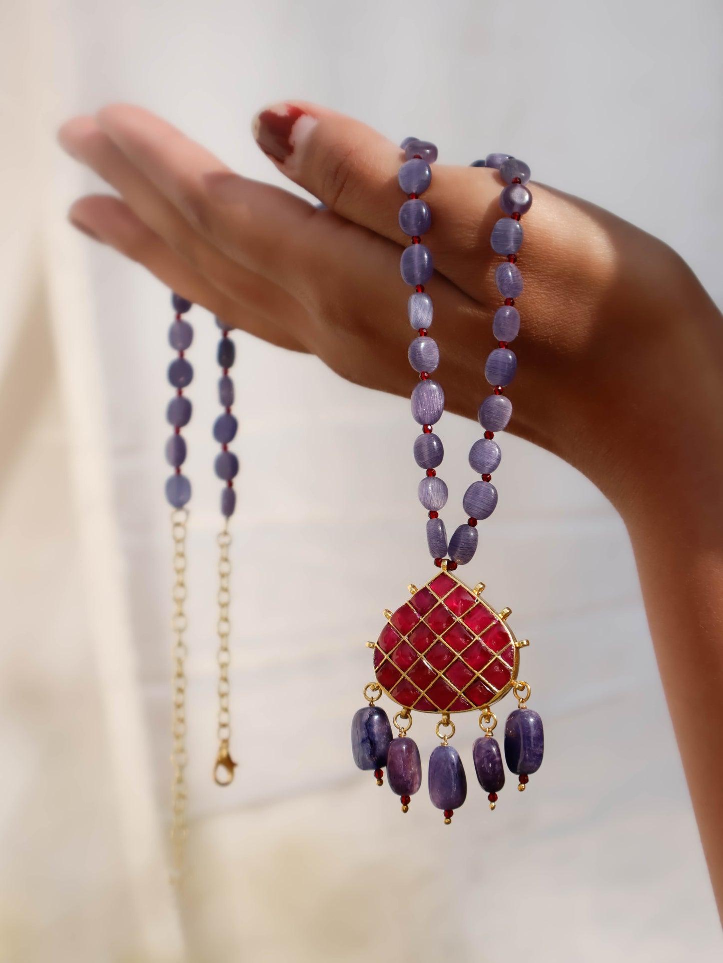 Pia Purple & Pink Pendant Kundan Necklace