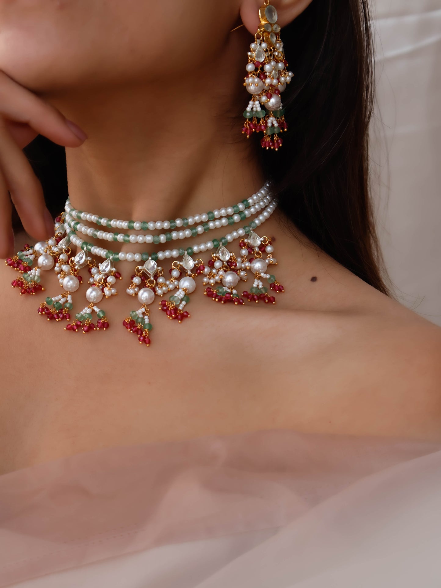 Dana Pink-Mint Kundan Necklace Set