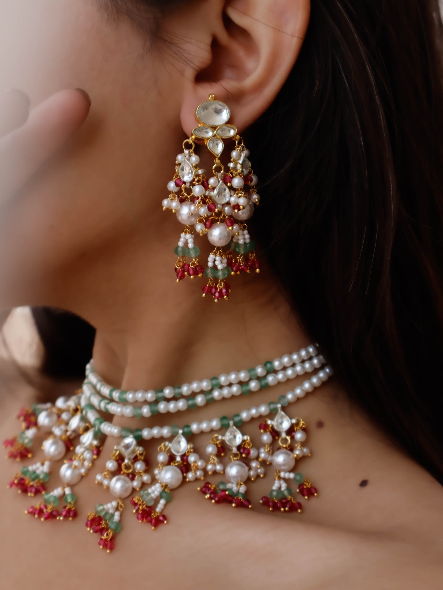 Dana Pink-Mint Kundan Necklace Set