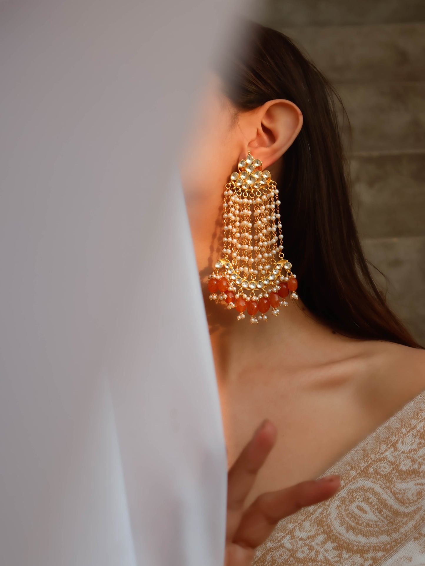 Arina Kundan Orange Earrings
