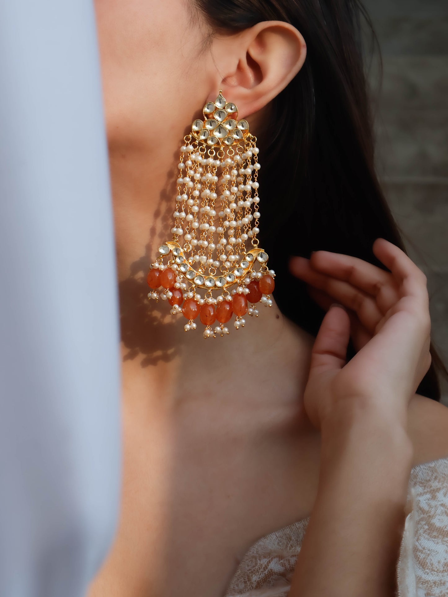 Arina Kundan Orange Earrings