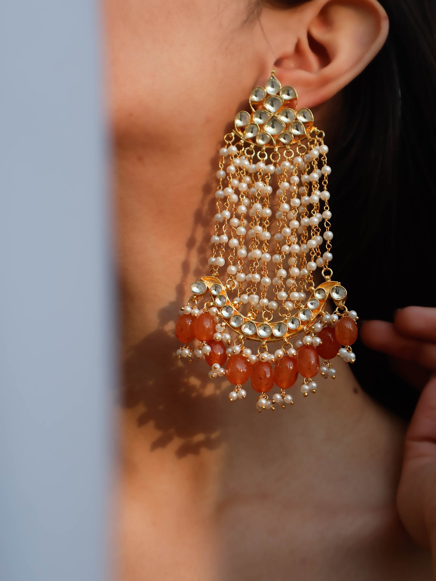 Arina Kundan Orange Earrings