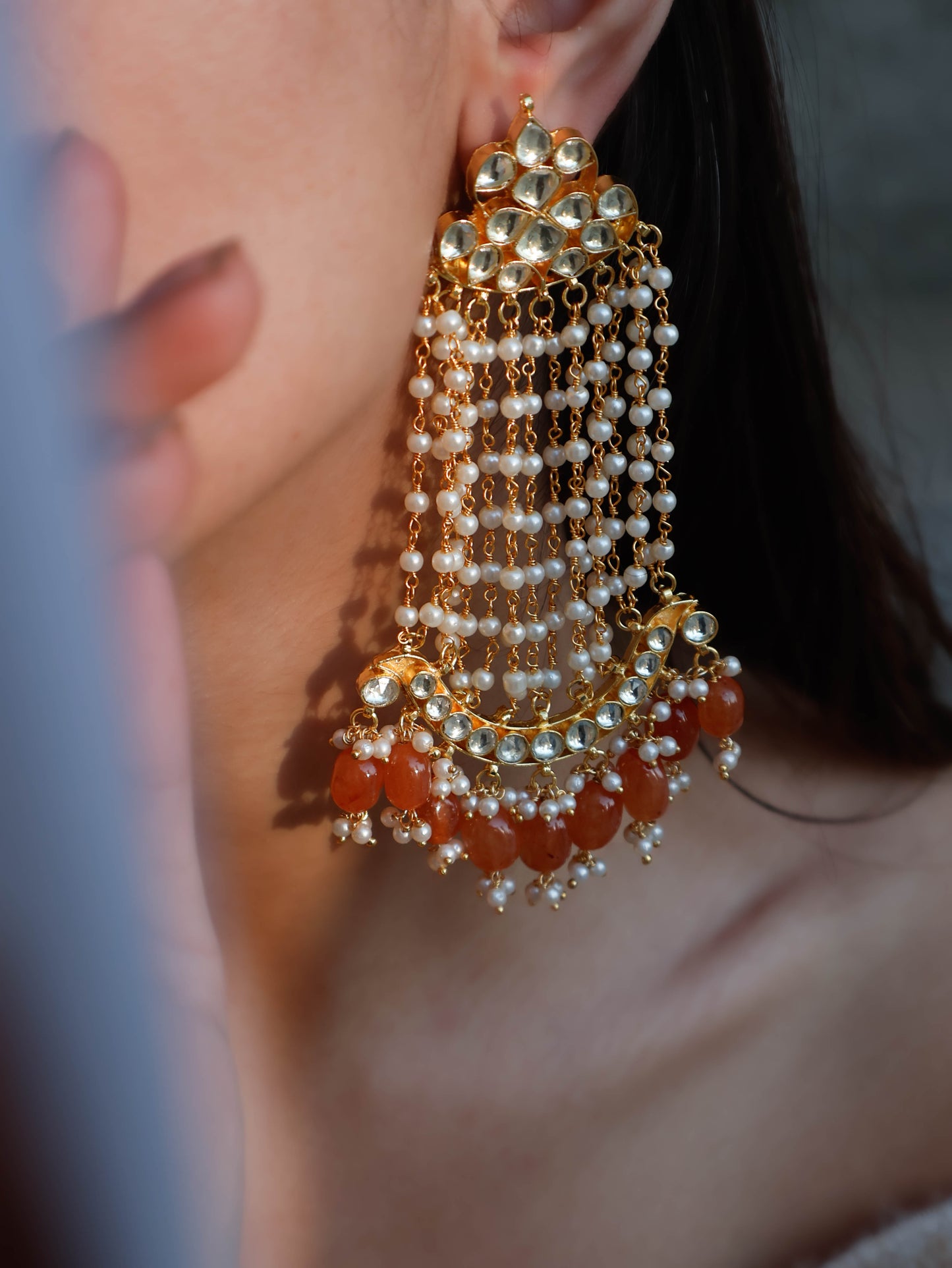 Arina Kundan Orange Earrings