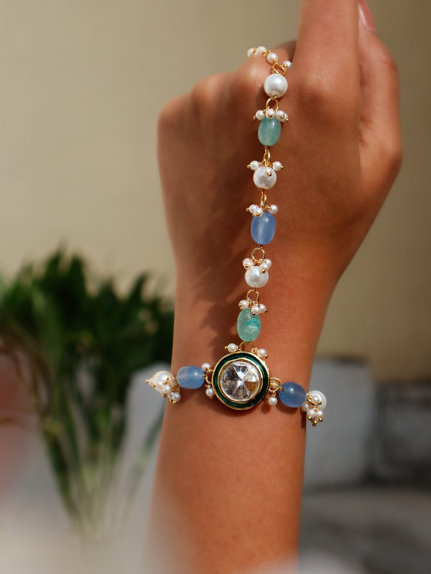 Aadhya Blue-Green Polki Hathphool