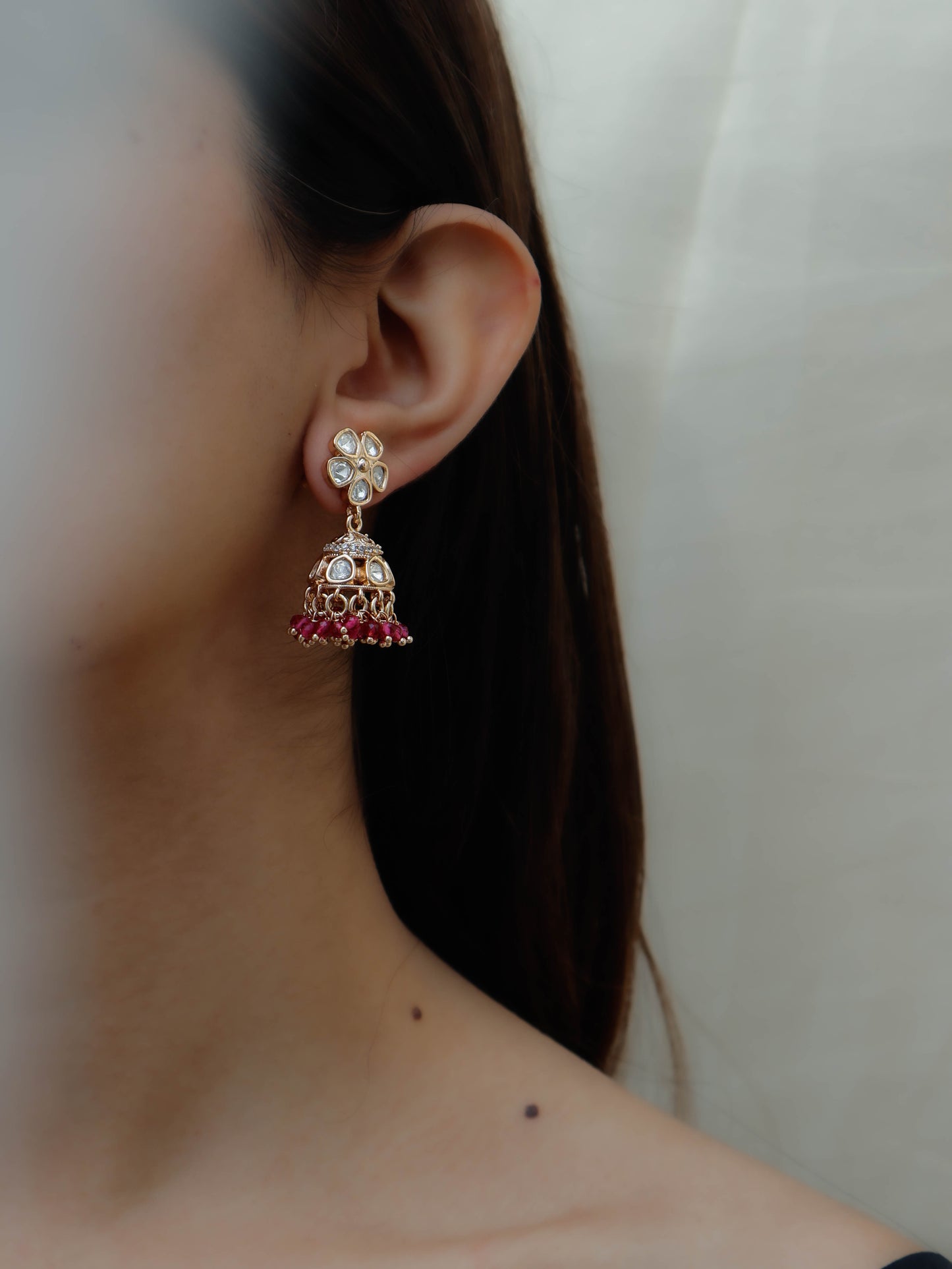 Lyla Kundan Pink Jhumka Earrings
