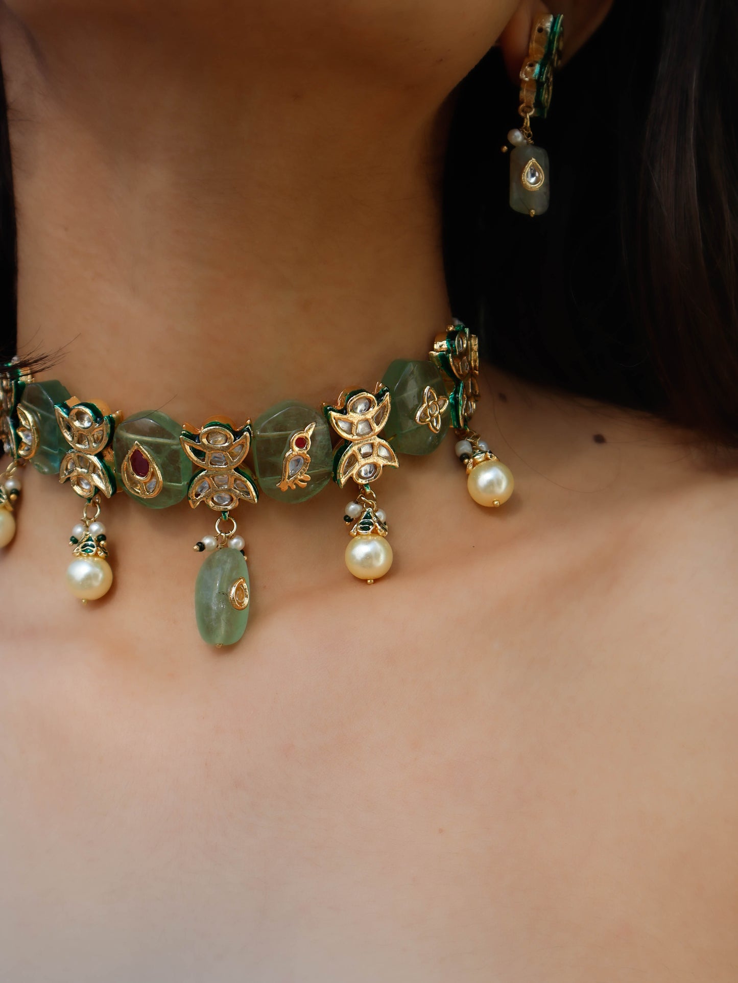 Rami Mint-Green Kundan Choker Necklace Set